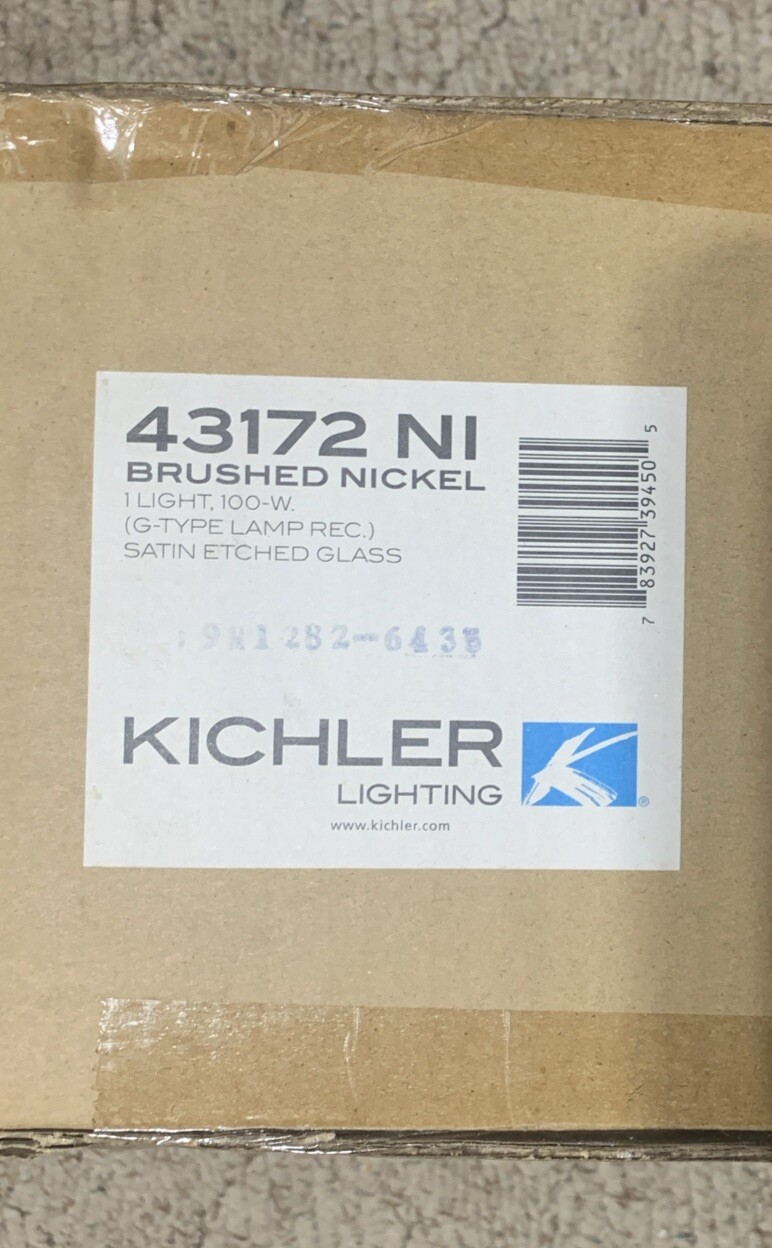 Kichler 43172 NI 1 Light 100W Brushed Nickel Satin Etched Glass G-Type Lamp Rec Kichler 43172 NI 1 Light 100W Brushed Nickel Satin Etched Glass G-Type Lamp Rec