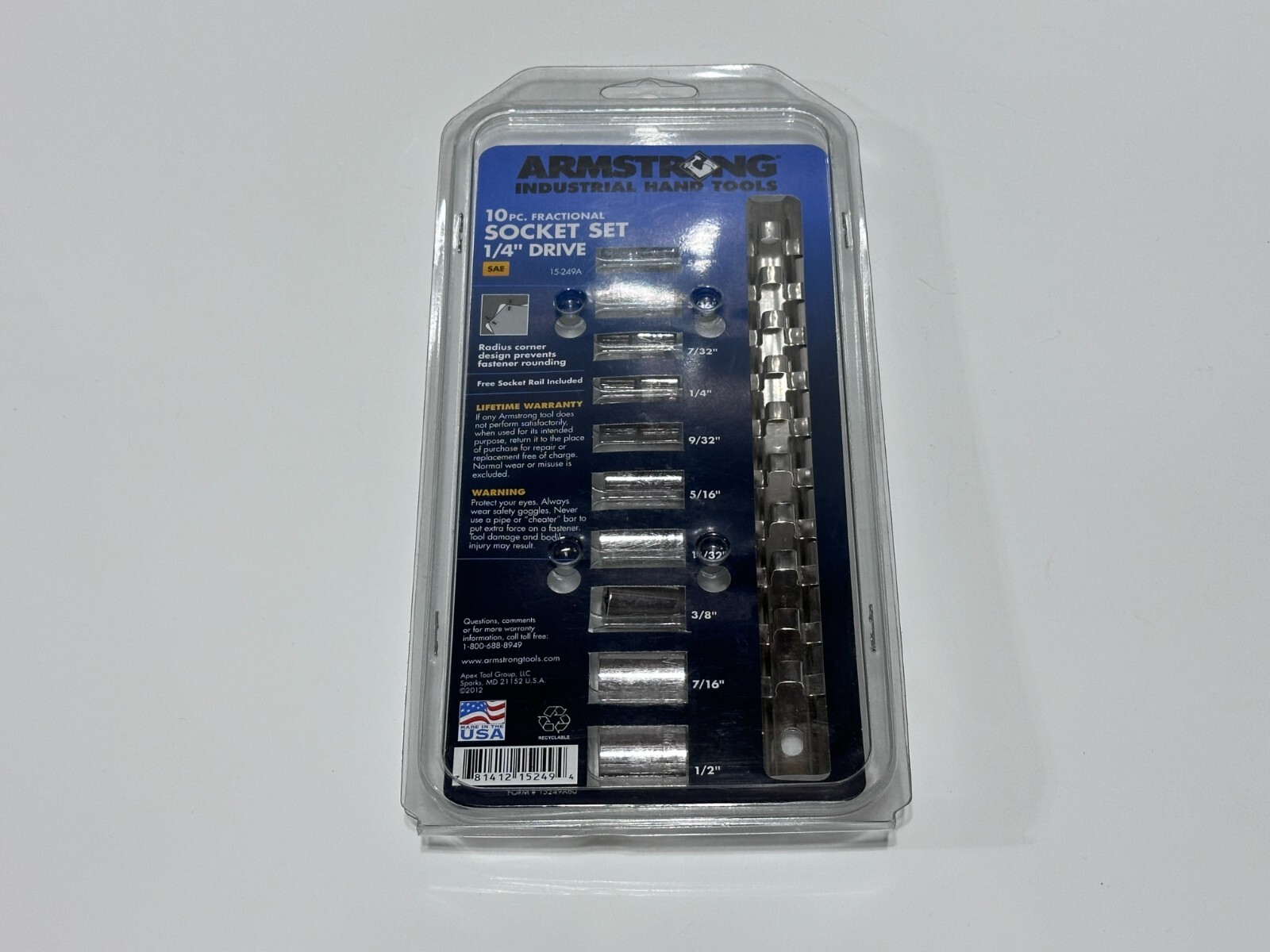 NOS Armstrong Tools USA 15-249A 10pc SAE Chrome Shallow Socket Set - 1/4” Drive NOS Armstrong Tools USA 15-249A 10pc SAE Chrome Shallow Socket Set - 1/4” Drive