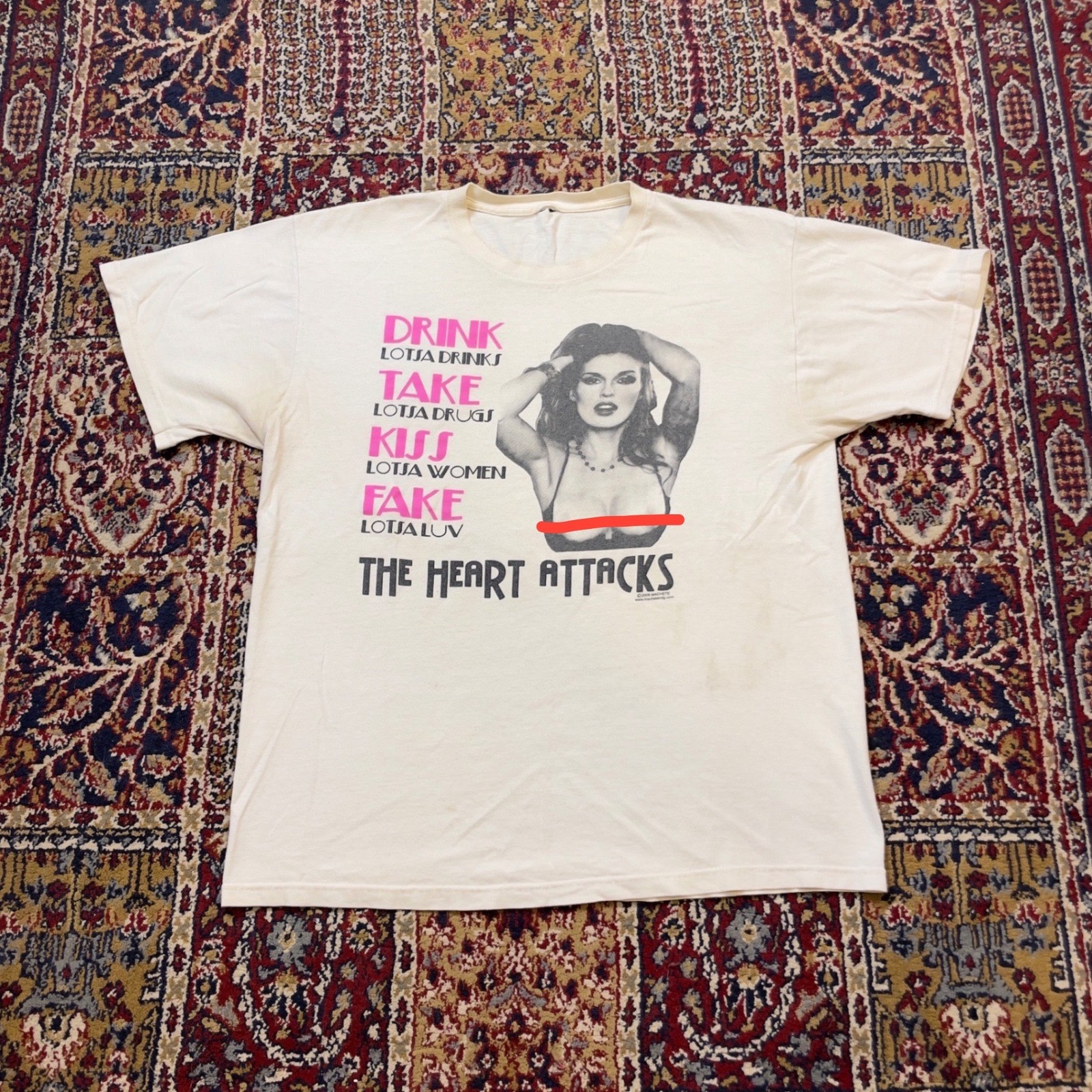 VTG Rare 2006 The Heart Attacks Punk Band Lotsa T-Shirt White Nude Woman Raunchy