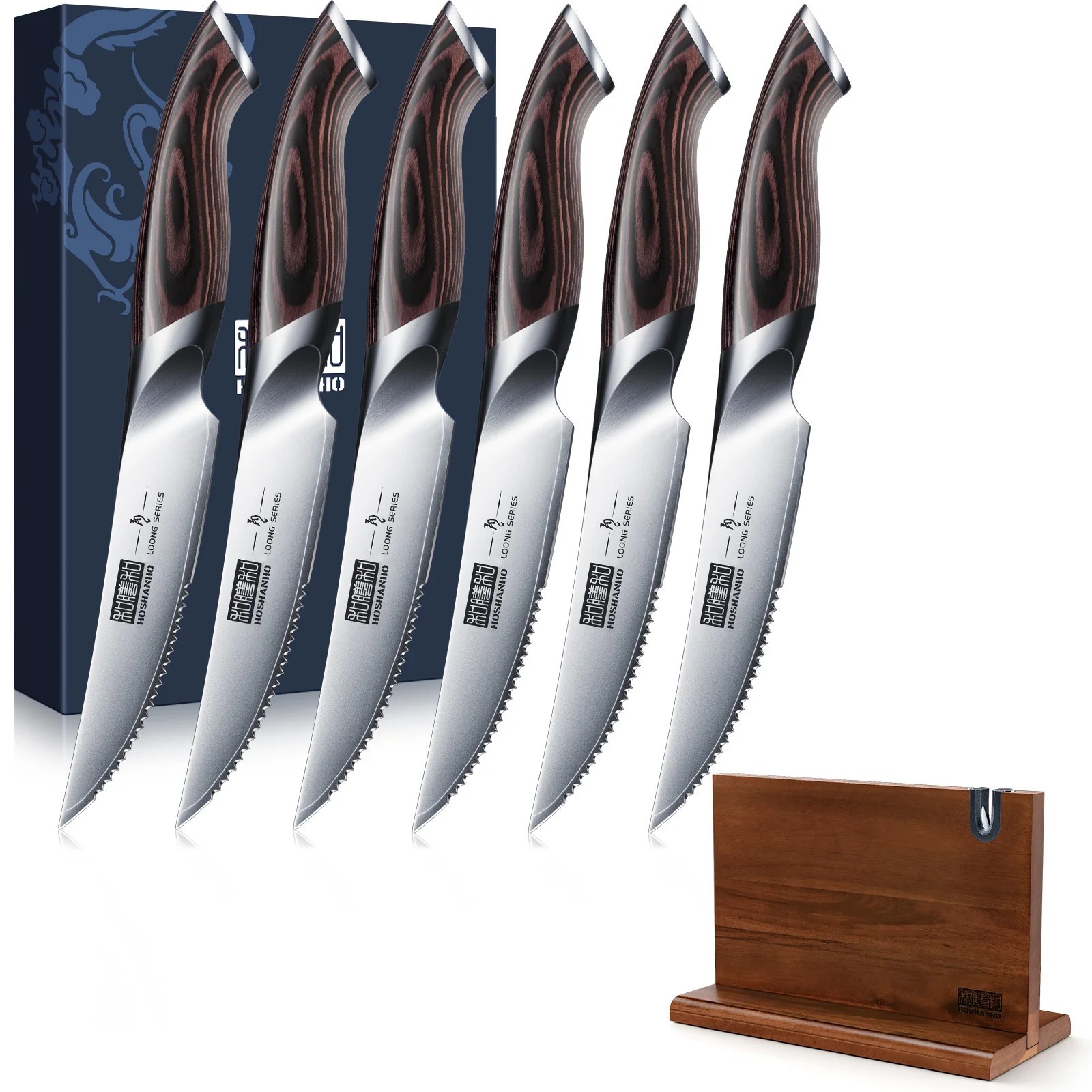 HOSHANHO 4.5in Steak Knives Set Japanese Carbon Steel Knife with Magnetic Holder HOSHANHO 4.5in Steak Knives Set Japanese Carbon Steel Knife with Magnetic Holder