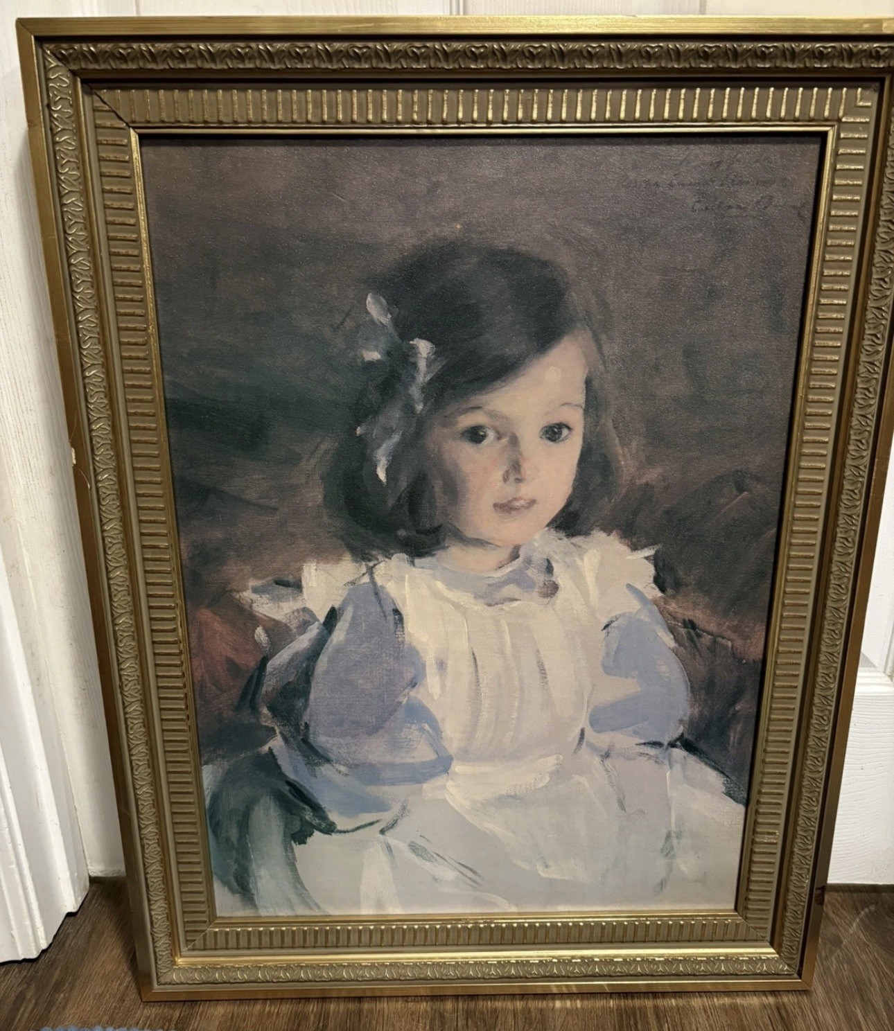 Vintage Print Cecilia Beaux Giclee Print Linen Portrait Young Girl Blue Dress 