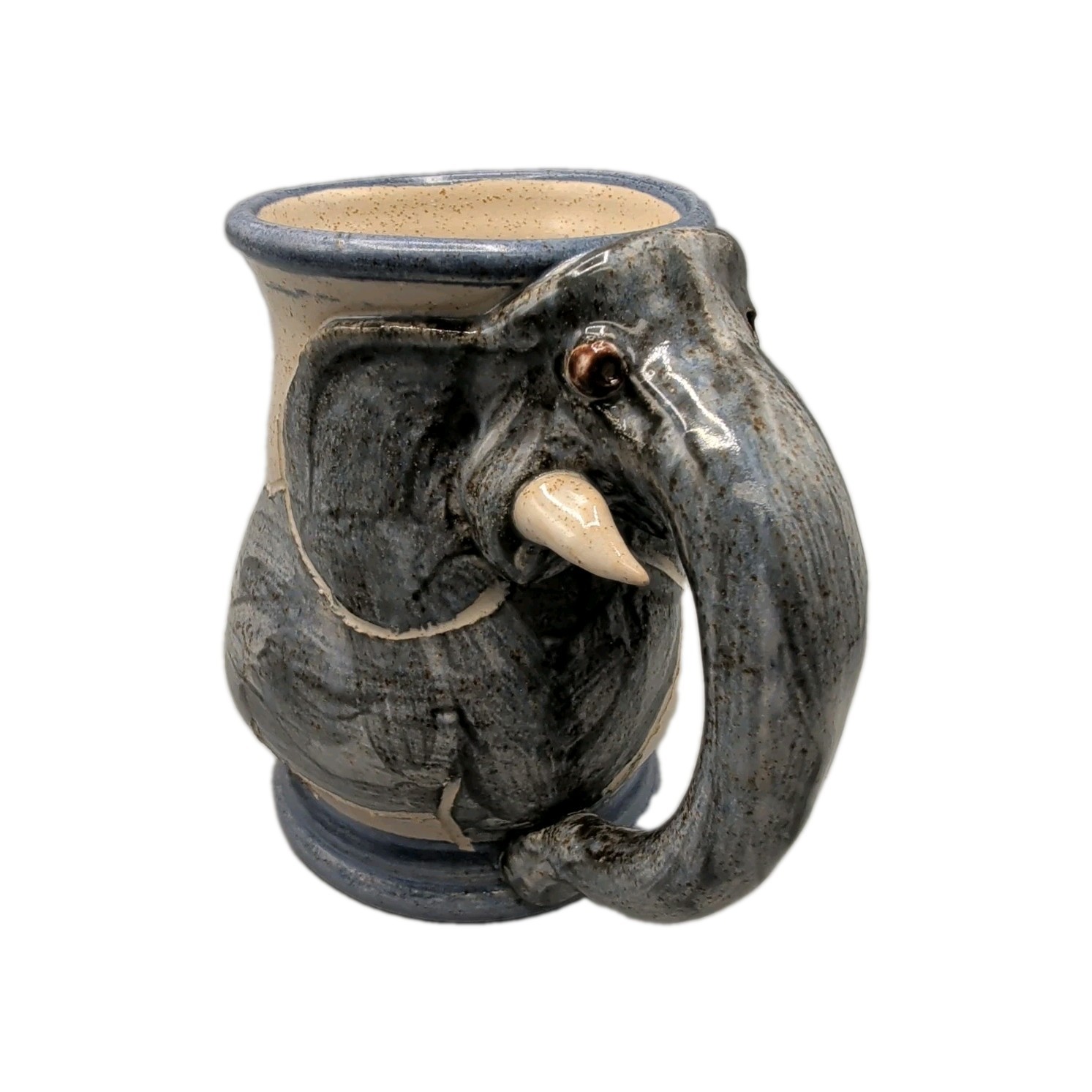 Rare Deneen Pottery Elephant Sculptured Blue Mug 5.5 Inch x 3 Inches