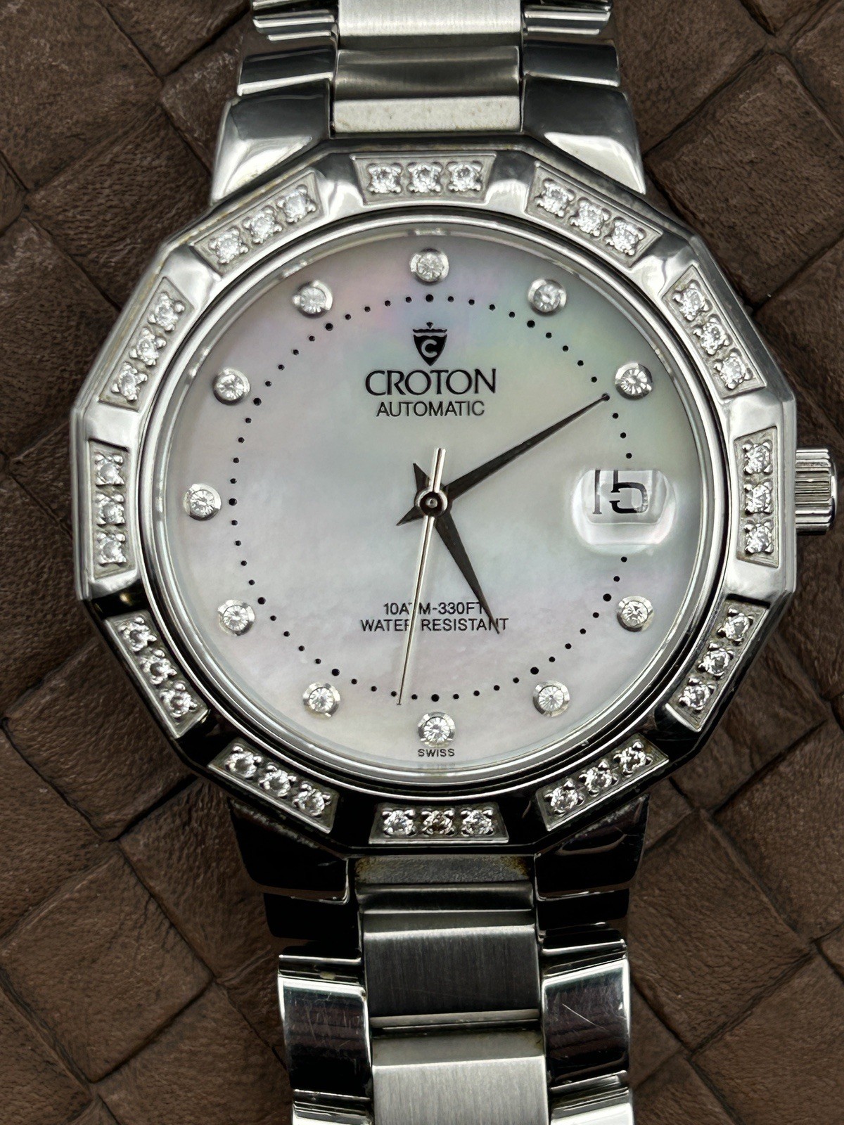 Croton Automatic Mother Of Pearl Dimond Dial Watch 25 J - Calibrated - Unisex