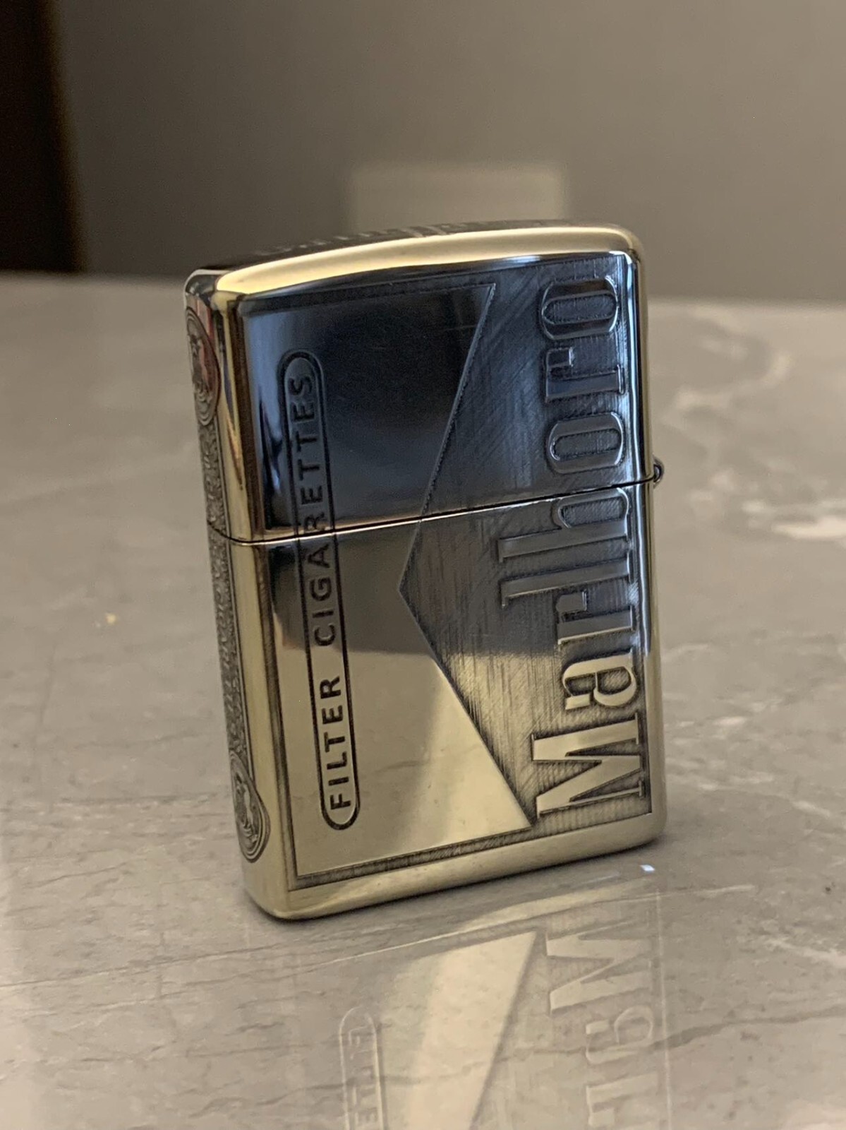 Silver Marlboro Flower zippo lighter in a new box Silver Marlboro Flower zippo lighter in a new box