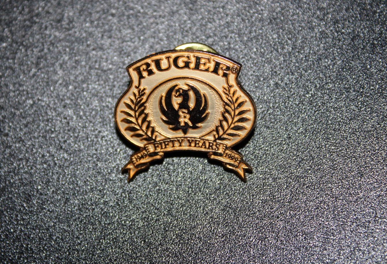 RUGER FIREARMS 1949-1999 50 YEAR ANNIVERSARY  SIGNATURE LOGO LAPEL PIN NOS
