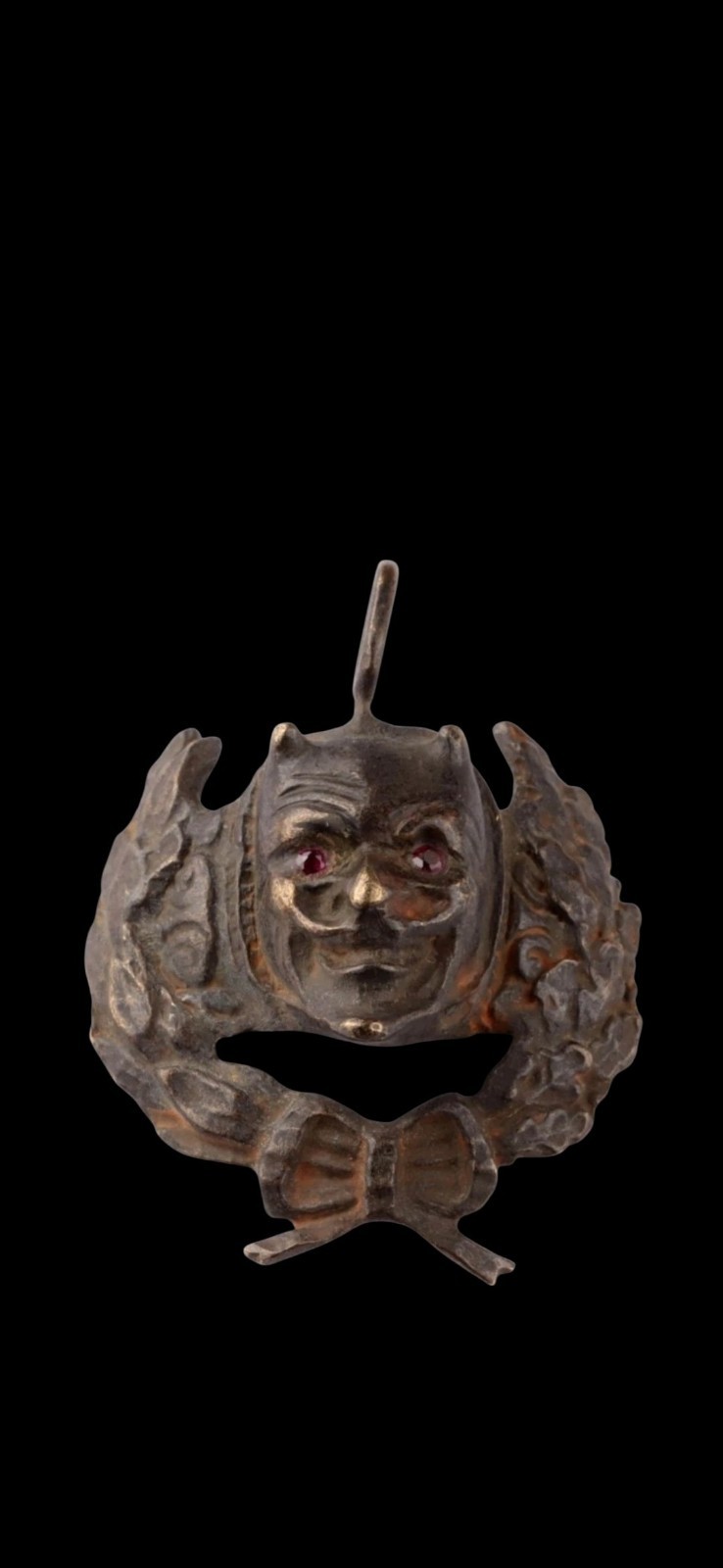 Antique WWII Ww2 Era Central European Unique Pendant Devil Satan Red Ruby Eyes Antique WWII Ww2 Era Central European Unique Pendant Devil Satan Red Ruby Eyes
