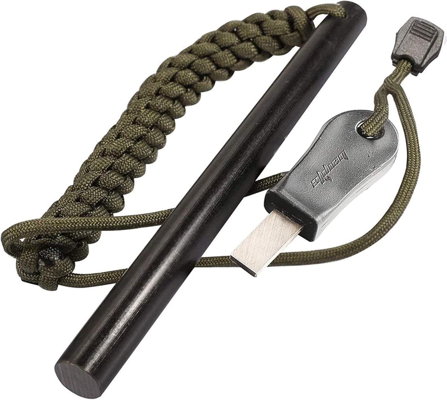 bayite 1/2 x 6 Inch Survival Drilled Flint Steel Fire Starter black 