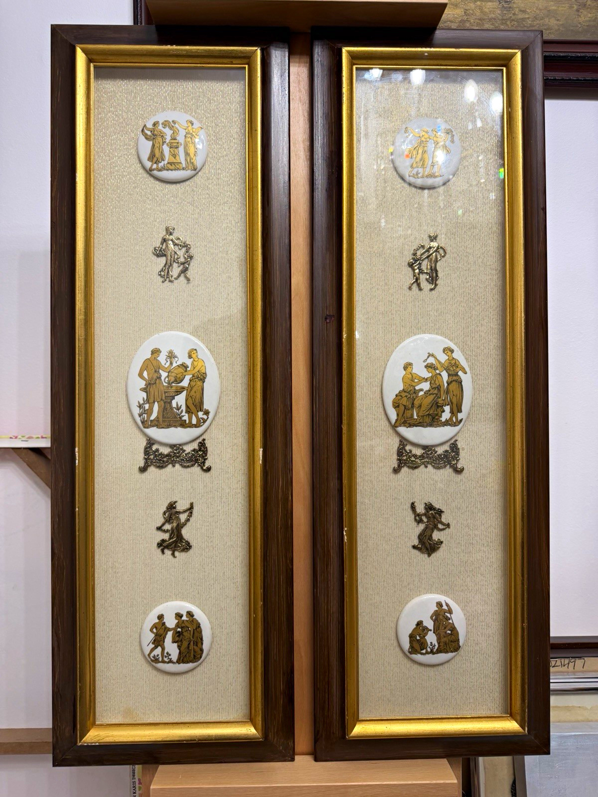 Pair of Neoclassical Greek Framed Porcelain Medallions