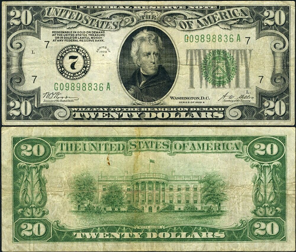 FR. 2051 G $20 1928-A Federal Reserve Note Chicago G-A Block VF