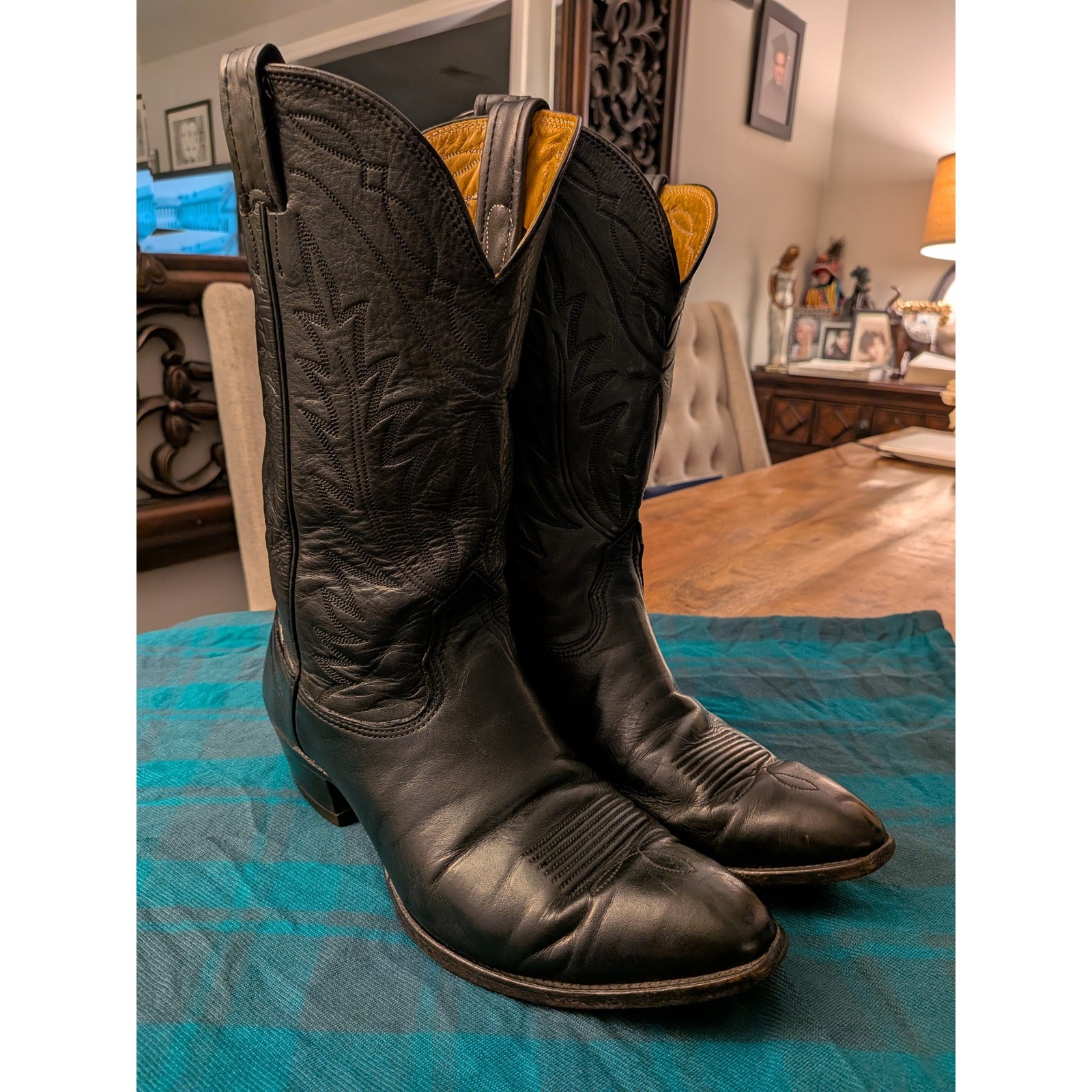 Vtg 80\'s Nocona 7501 Black Leather Western Cowboy Boots Mens 9.5 D USA *READ*
