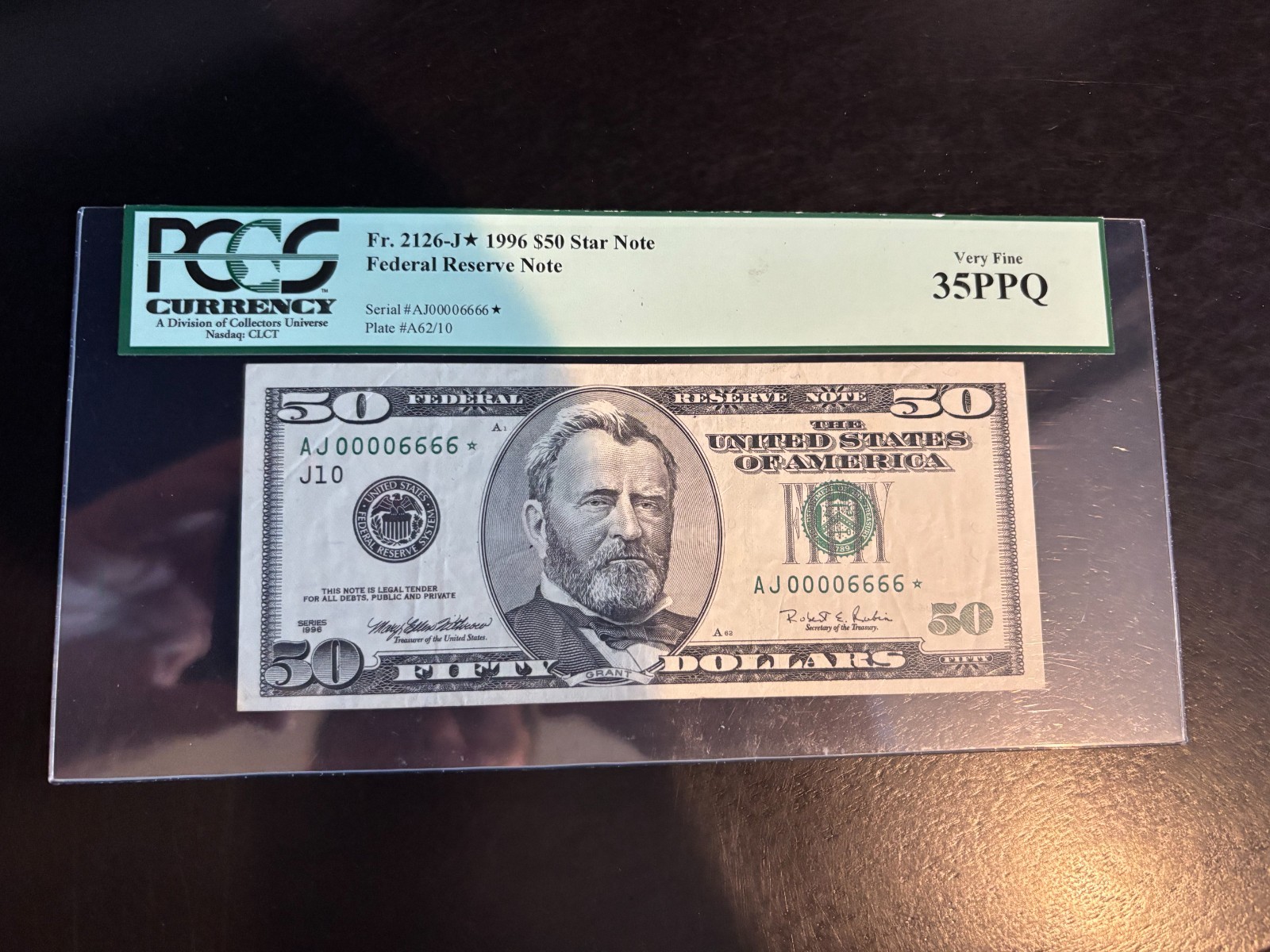 DBR 1996 $50 Kansas City STAR Fr. 2126-J* PCGS 35 PPQ Fancy Serial AJ00006666*