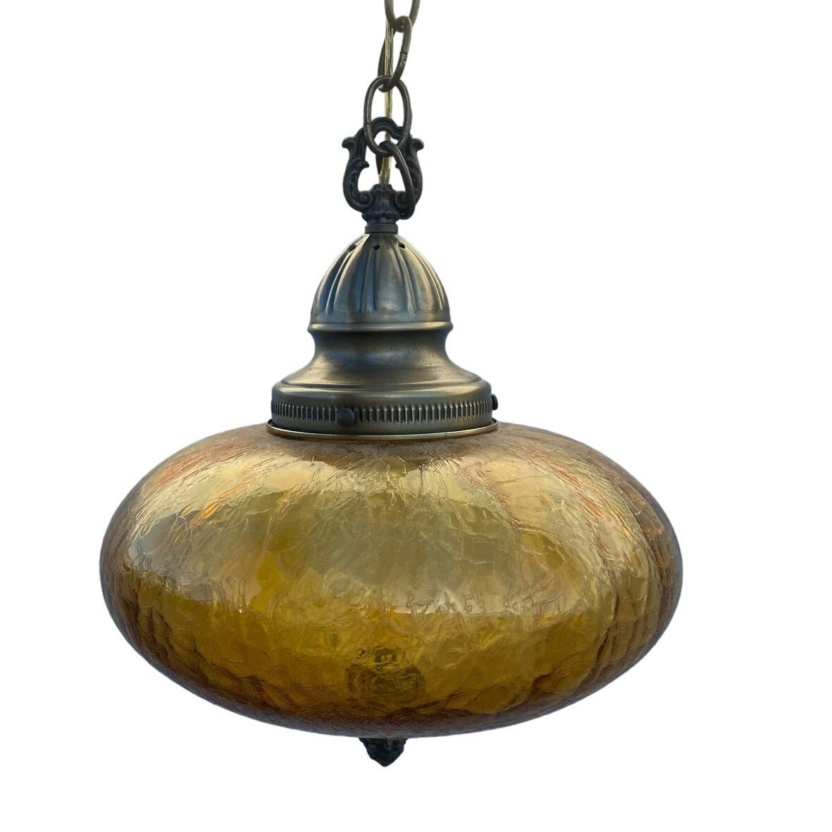 Vintage Antique Cast Iron Porch Ceiling Light Amber Glass Shade Vintage Antique Cast Iron Porch Ceiling Light Amber Glass Shade