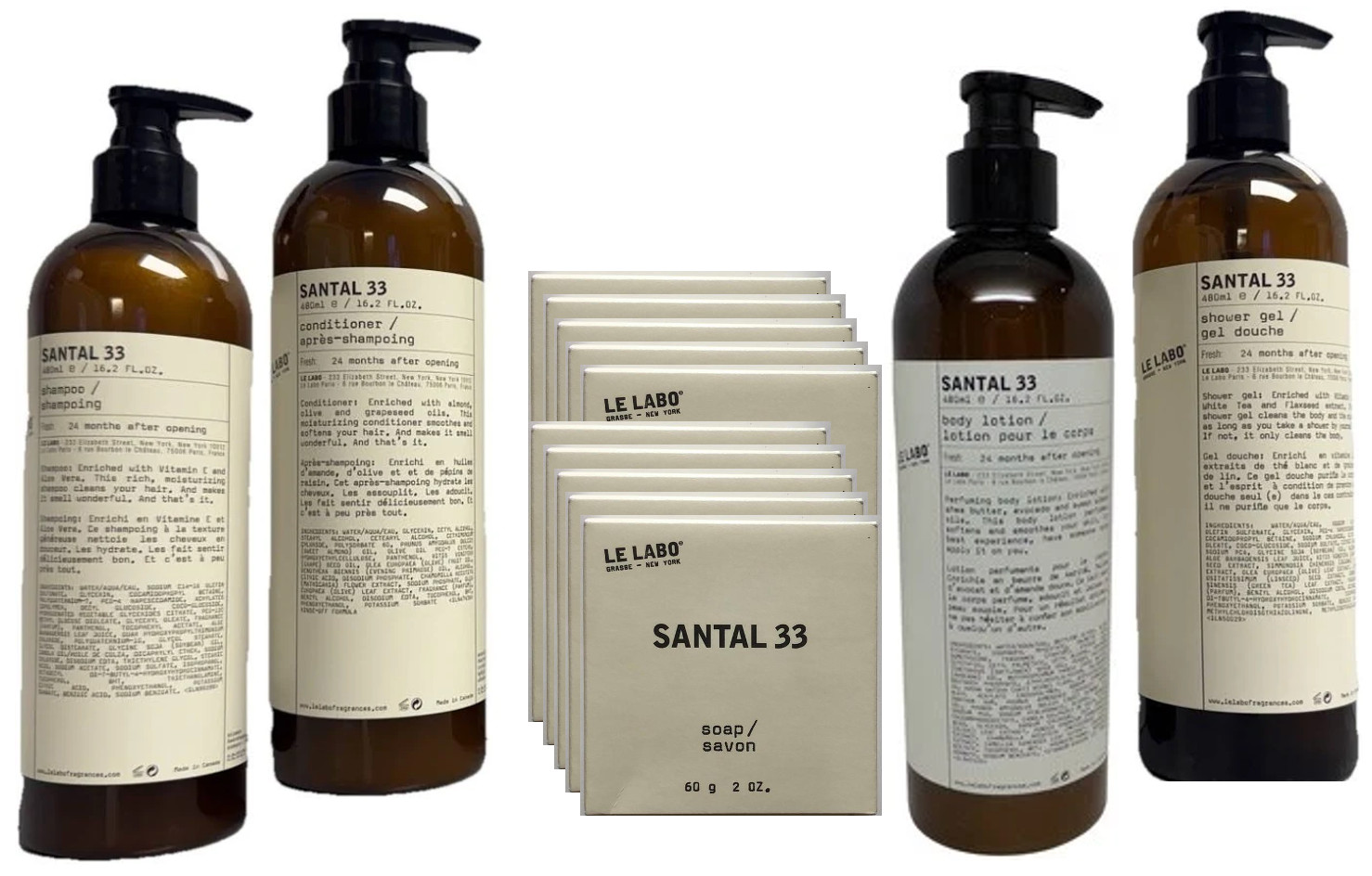 Le Labo Santal 33 (Lg Hospitality Set) Shampoo, Wash, Conditioner, Lotion & Soap