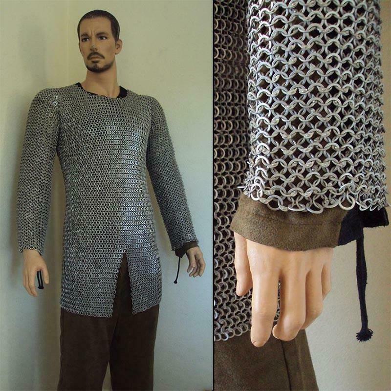 Medieval Metal Dome Riveted Long Sleeve Chainmail Shirt For Halloween Costum