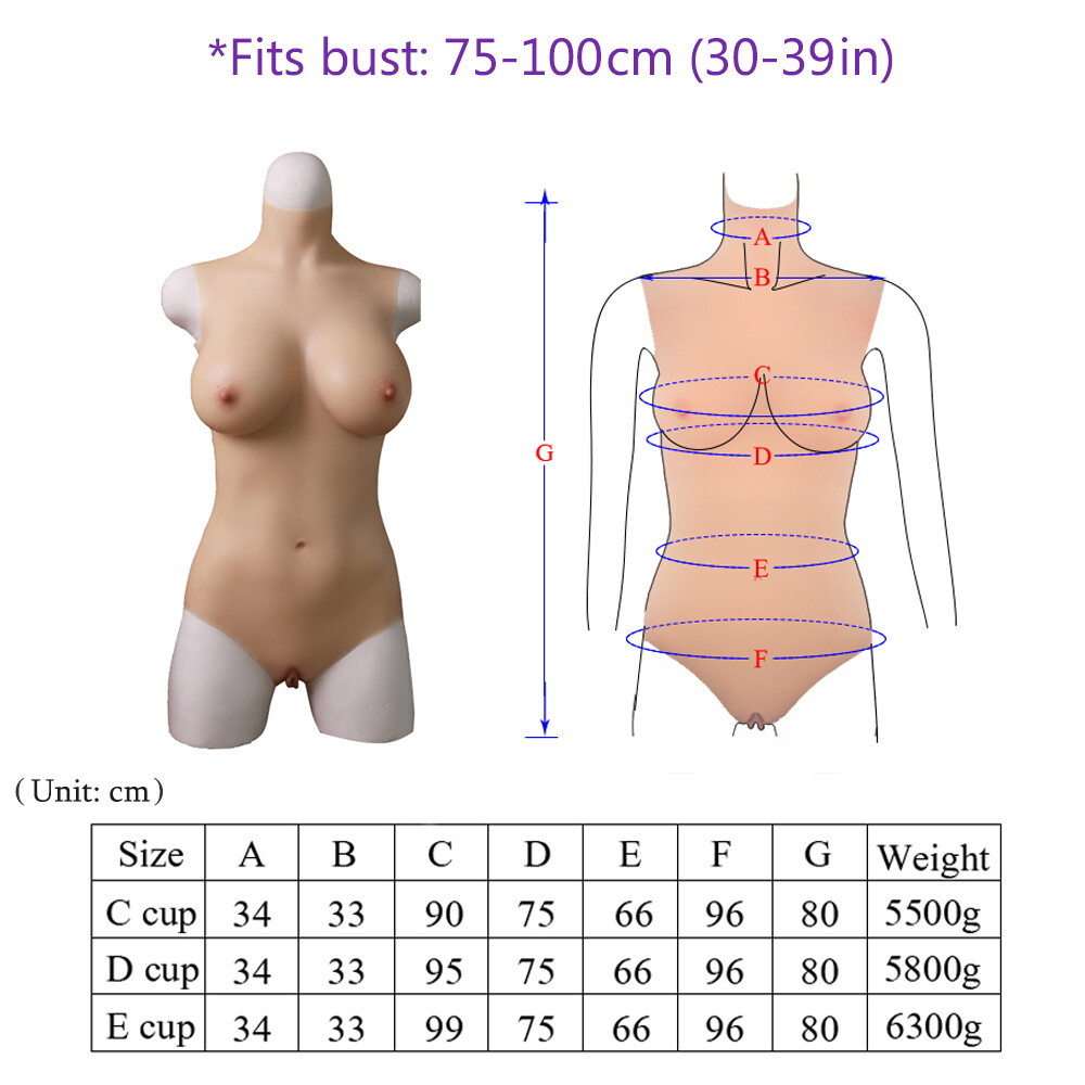 US Stock Silicone Full Body Suit C/D/E Cup Breast Forms Transgender Crossdresser