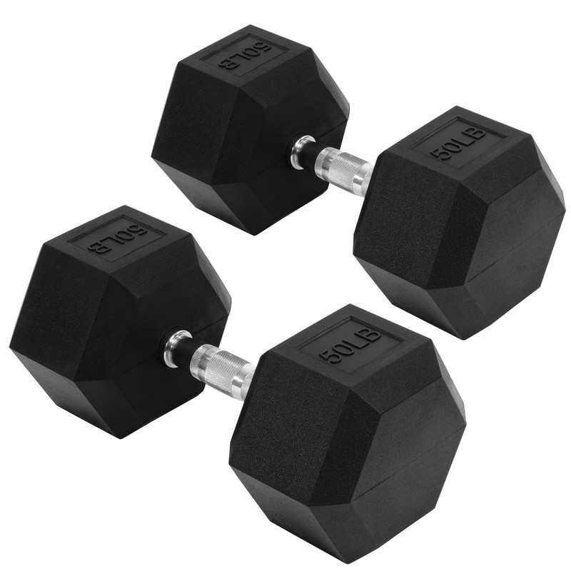 Sprint Demon 50LB Rubber Hex Dumbbell Set 2pc Non-Slip Grip Home Gym