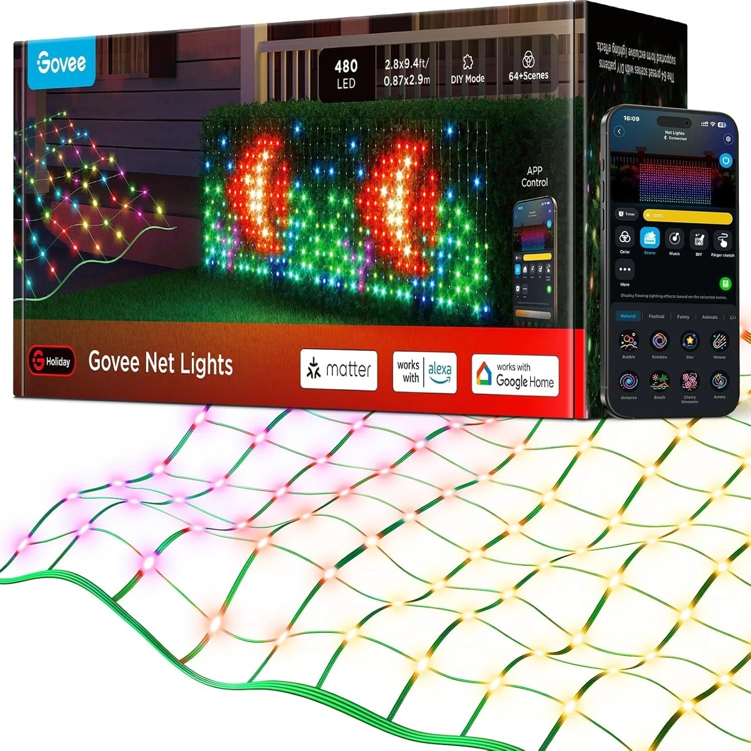 NEW Govee Outdoor Net Lights, 2.8*9.4ft with RGBIC and DIY Functions, 480 LEDs NEW Govee Outdoor Net Lights, 2.8*9.4ft with RGBIC and DIY Functions, 480 LEDs