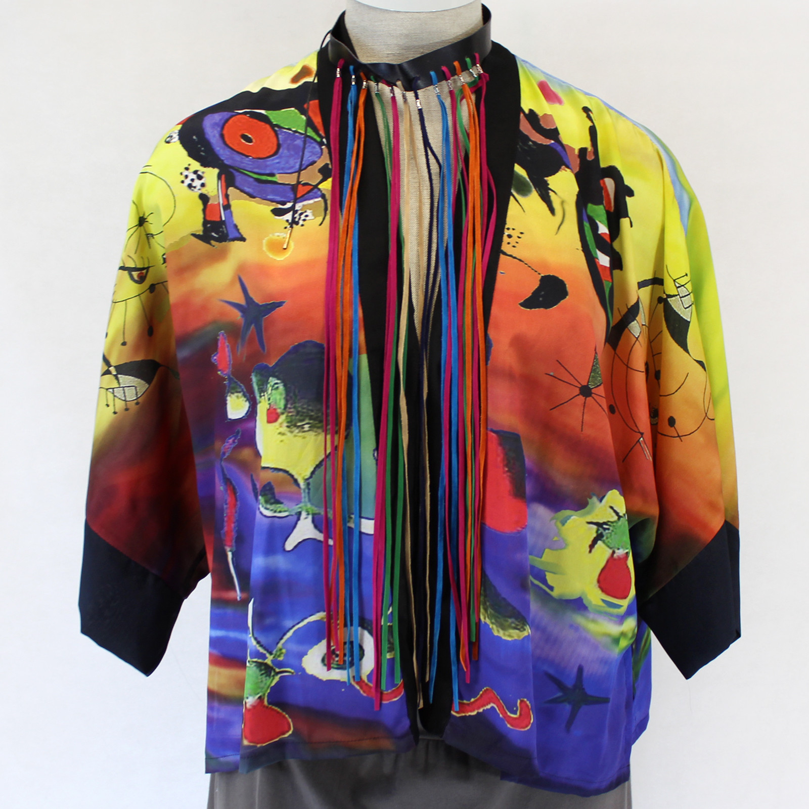 NEW Dilemma Plus Kandinsky Inspired Kabuki 100% Silk Cardigan OS fits XL 1X 2X