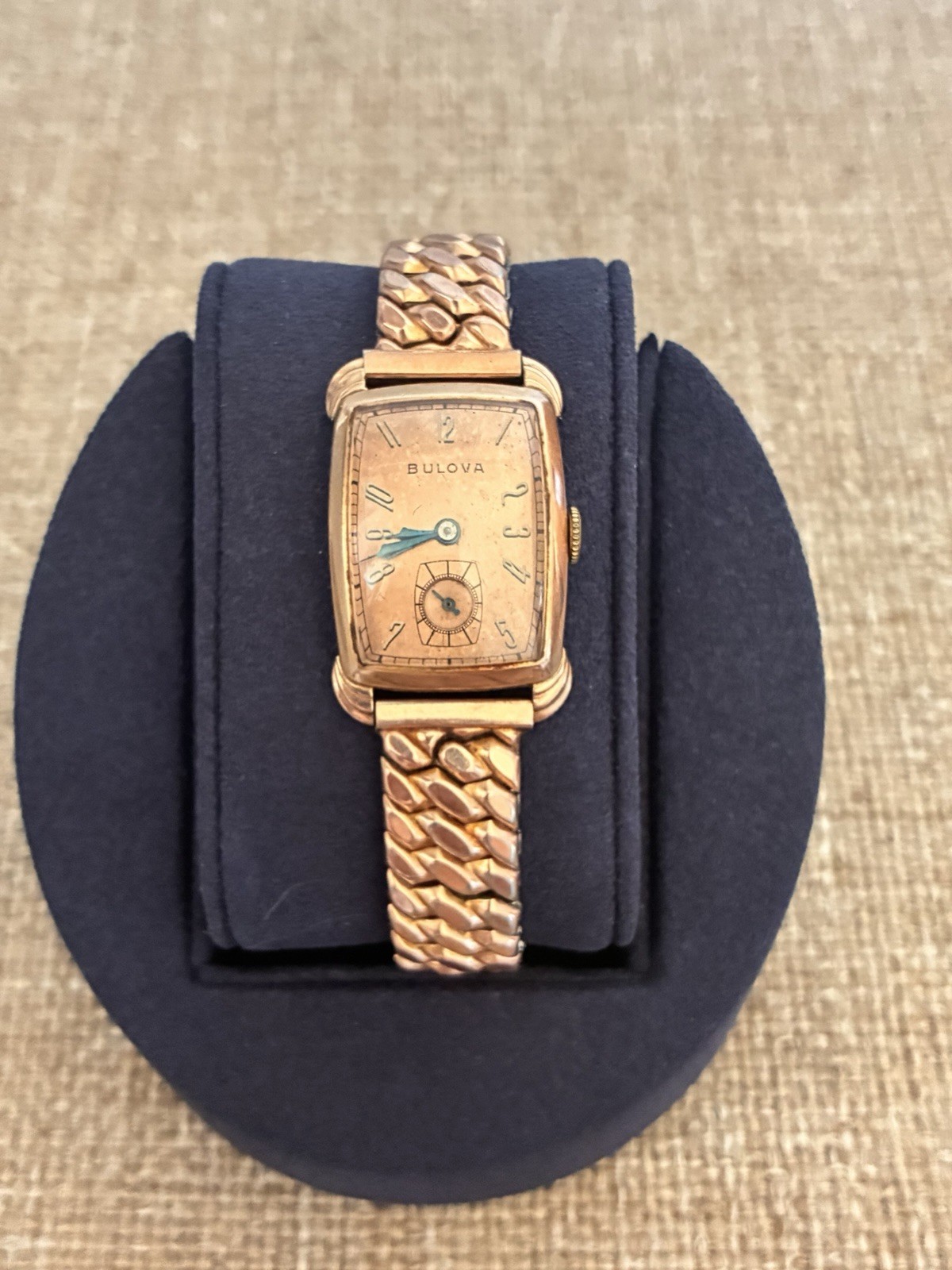 1939 Bulova Rose Gold Tank Watch 10AX 17J Hand Wind Blued Hands Runs -Engraved