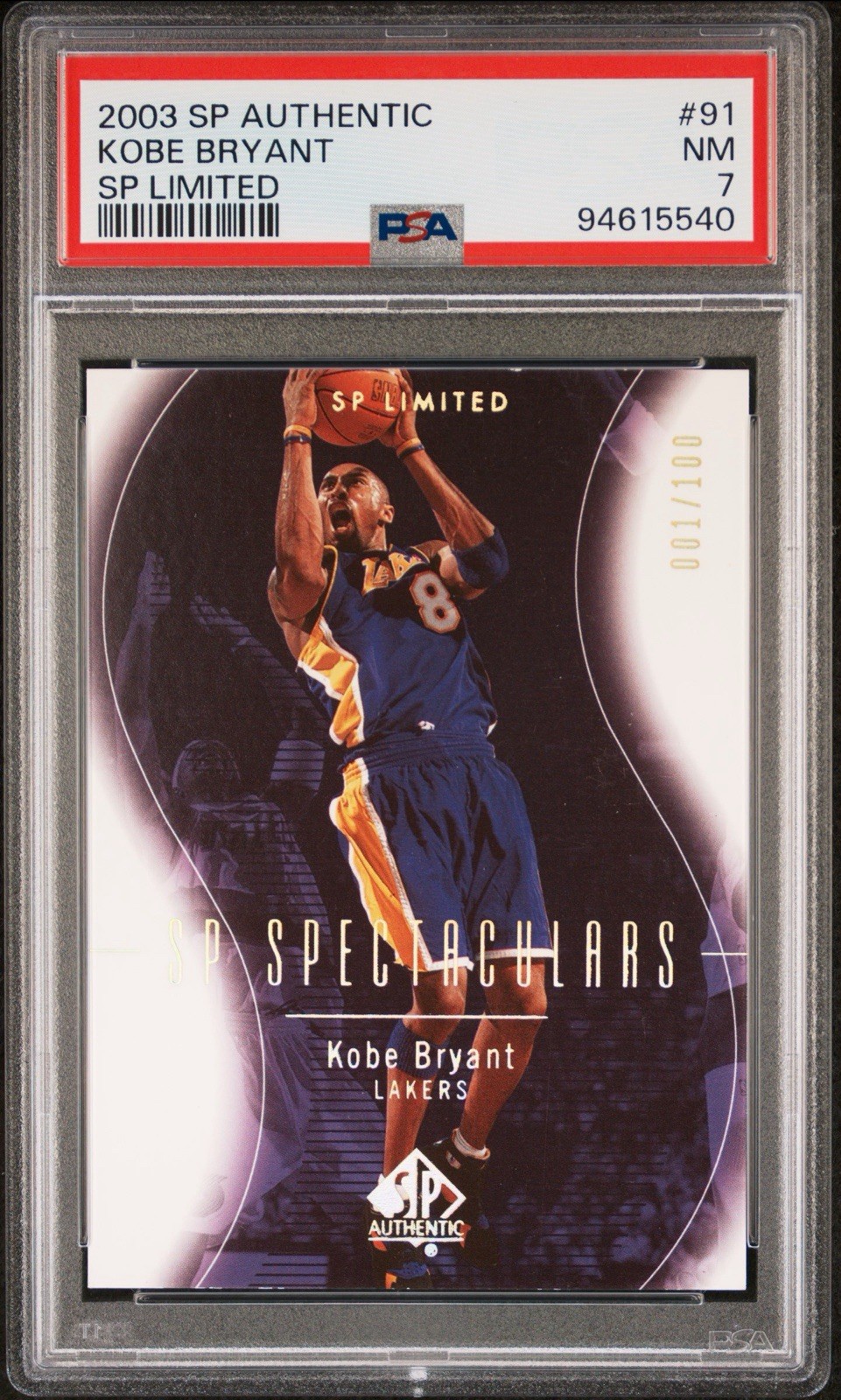 2003-04 UD SP Limited Authentic Spectaculars Kobe Bryant 1/100 FIRST PRINT PSA 7 2003-04 UD SP Limited Authentic Spectaculars Kobe Bryant 1/100 FIRST PRINT PSA 7
