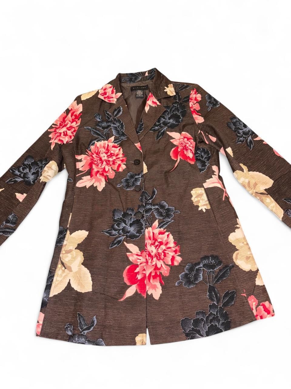 Vintage Silk Land 100% Silk Floral Peony Blazer Jacket Coat Vintage Silk Land 100% Silk Floral Peony Blazer Jacket Coat