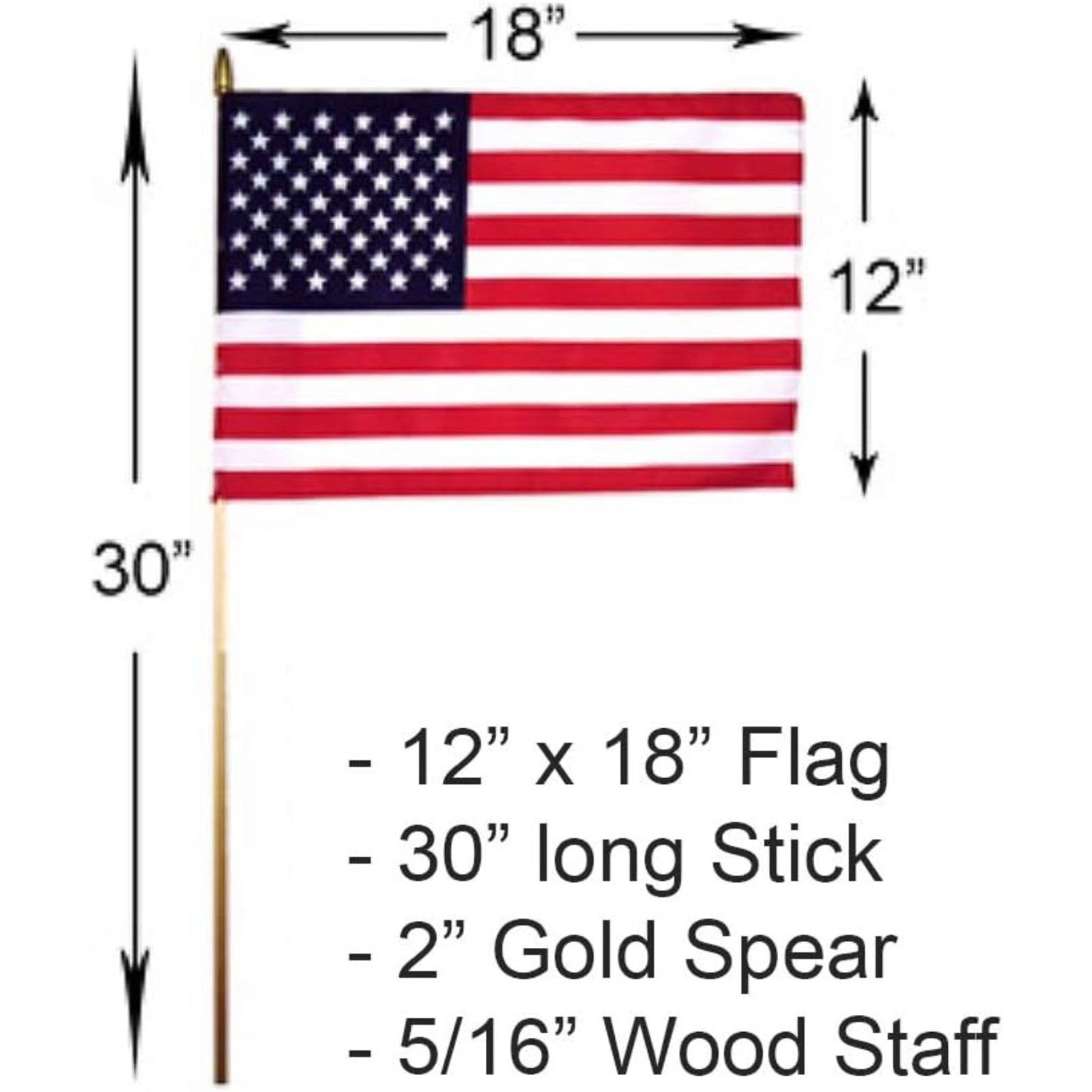 12 x 18 American Stick Flag large size with 30\