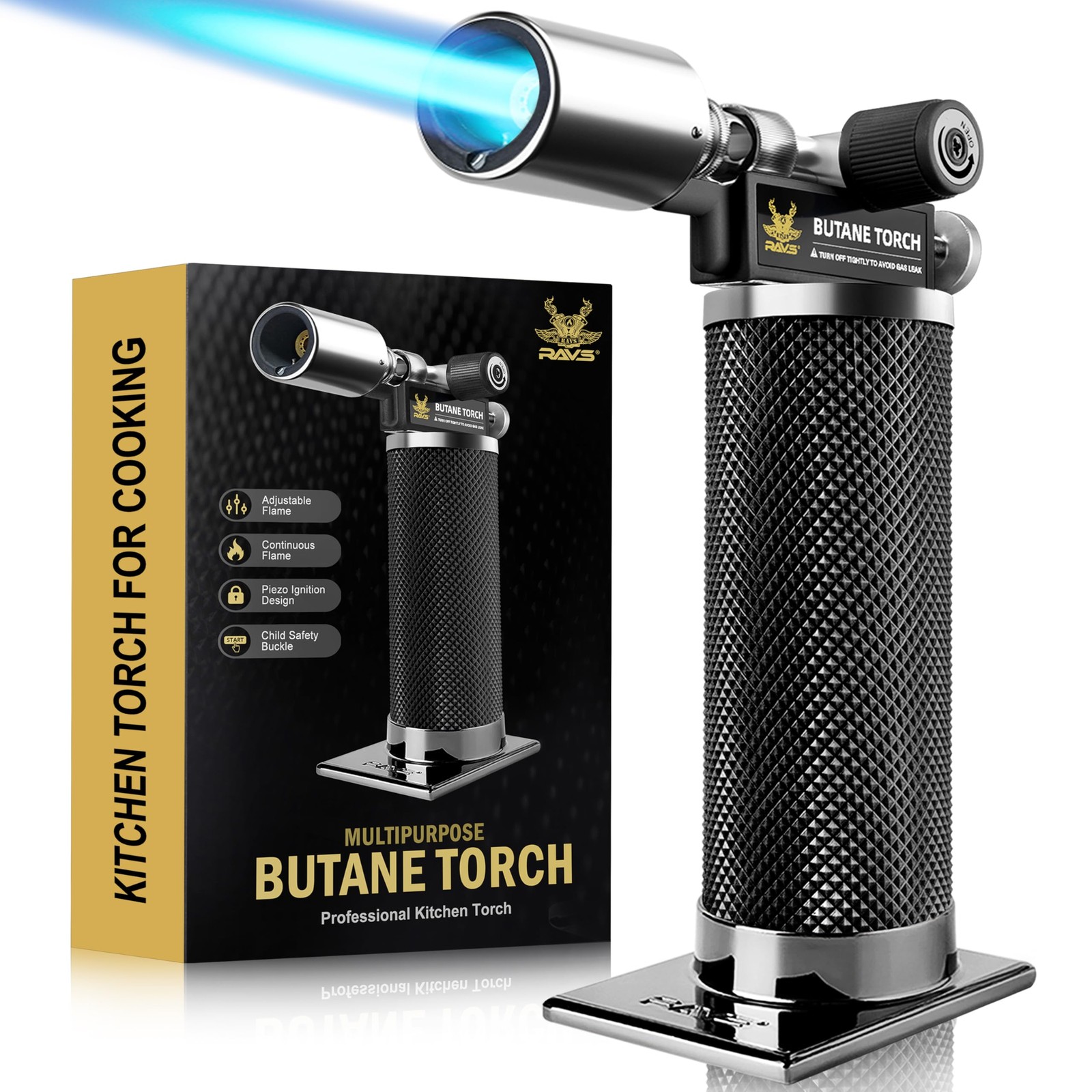 RAVS Butane Torch Lighter, Premium Metal Kitchen Torch with Adjustable Flame & S RAVS Butane Torch Lighter, Premium Metal Kitchen Torch with Adjustable Flame & S