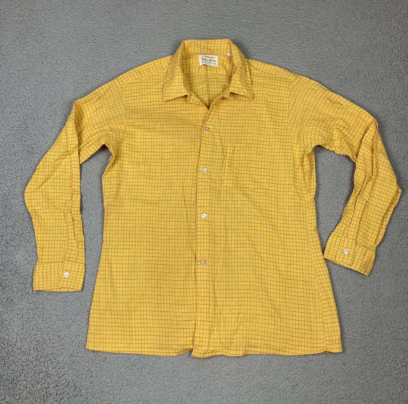 VTG Arrow King Cotton Shirt Mens MED Yellow Long Sleeve Button Up USA Sanforized