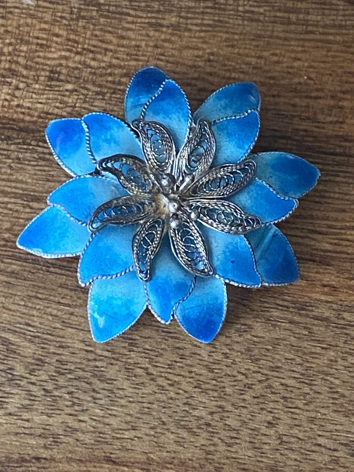 Estate 925 Blue Enamel Flower Pin Retro Vibrant Artsy Filigree Brooch VTG Norway Estate 925 Blue Enamel Flower Pin Retro Vibrant Artsy Filigree Brooch VTG Norway
