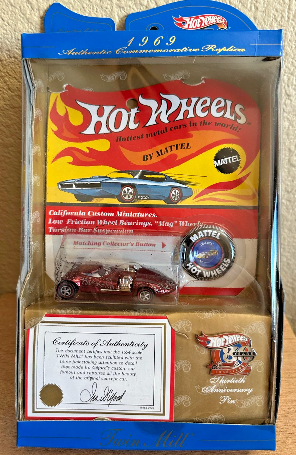 MIB 1998 Hot Wheels Twin Mill Redline 30th Anniversary with COA, Pin, Button MIB 1998 Hot Wheels Twin Mill Redline 30th Anniversary with COA, Pin, Button