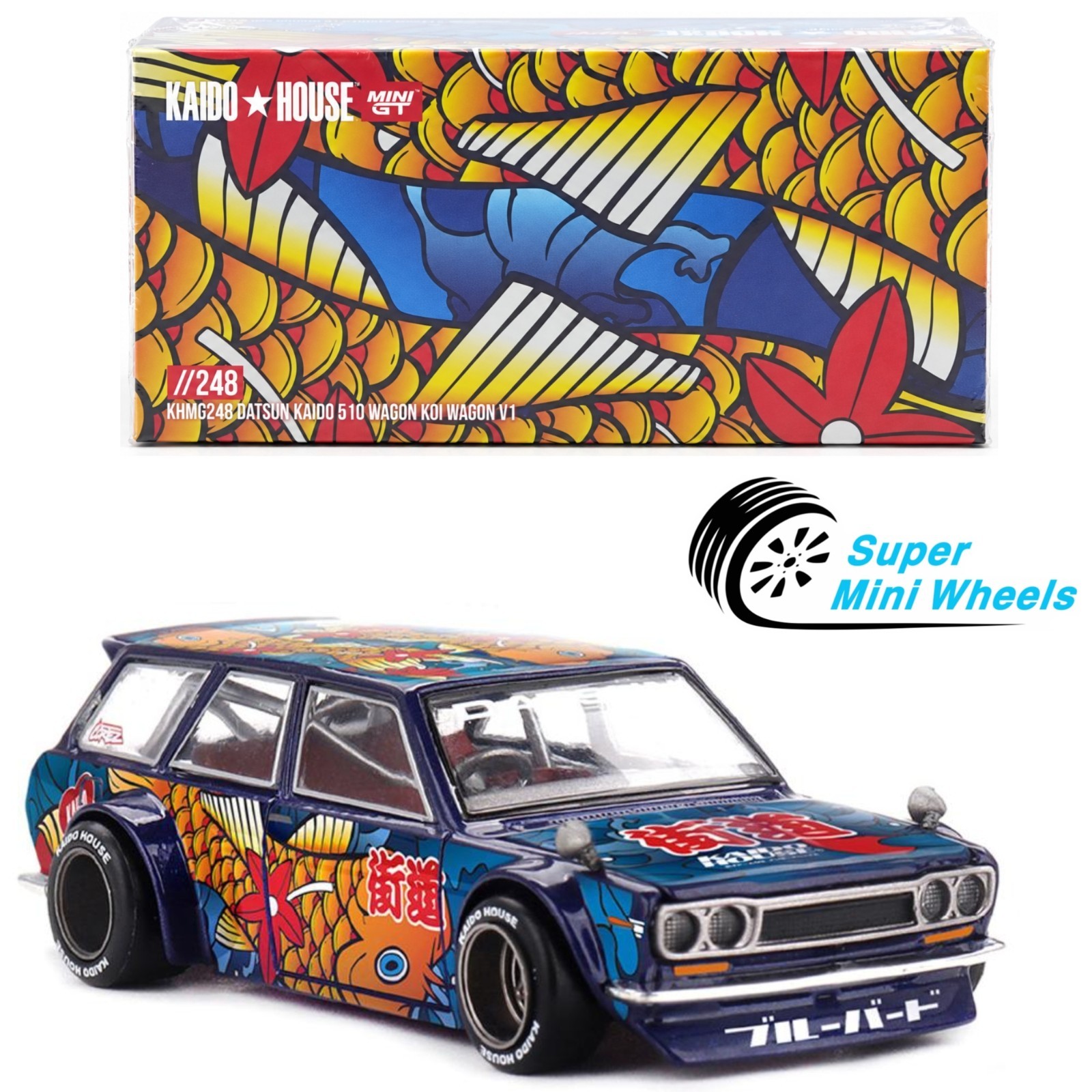 Mini GT x Kaido House 1:64 Datsun KAIDO 510 Wagon Koi Wagon V1- Blue - KHMG248