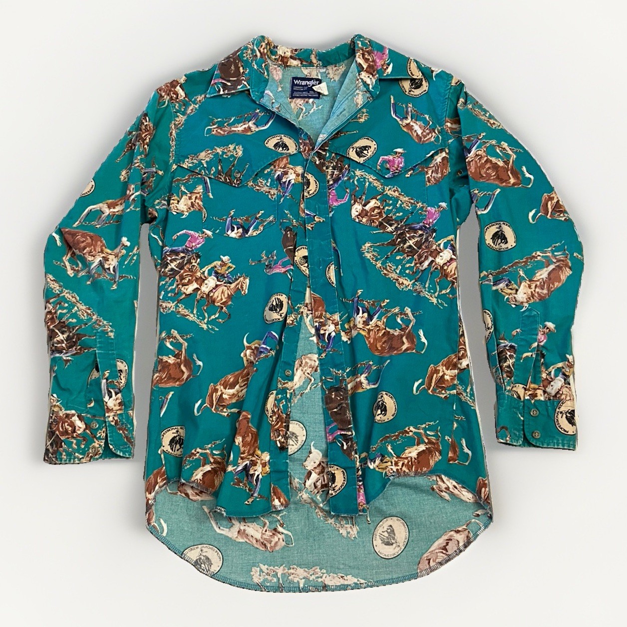 Vintage 90s Wrangler PRCA Rodeo Bronco Print Cowboy Cut Shirt Sz 15.5x33 Vintage 90s Wrangler PRCA Rodeo Bronco Print Cowboy Cut Shirt Sz 15.5x33