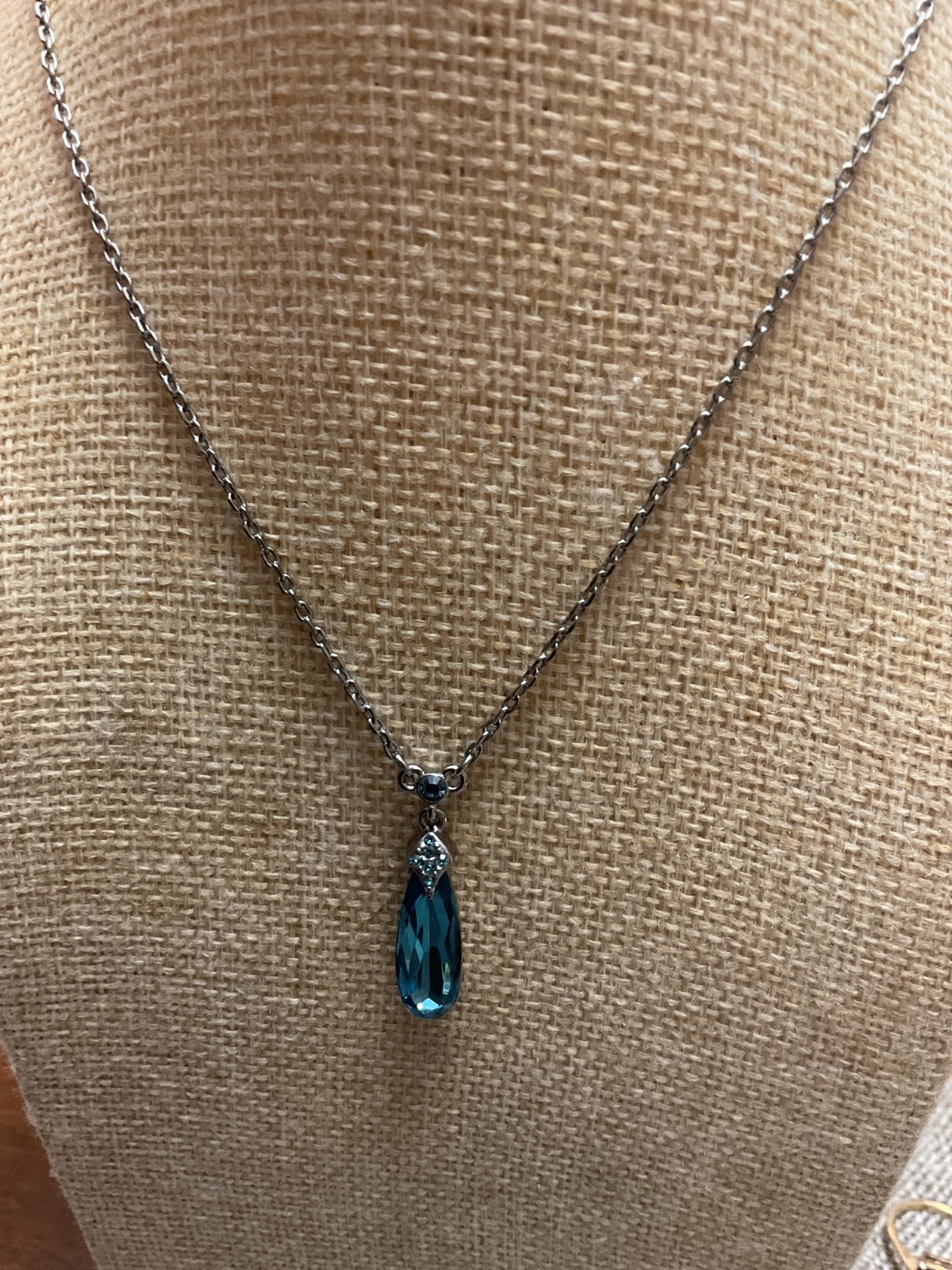 Vintage Givenchy Designer Necklace Blue Stone Pear Shape Dangle Signed