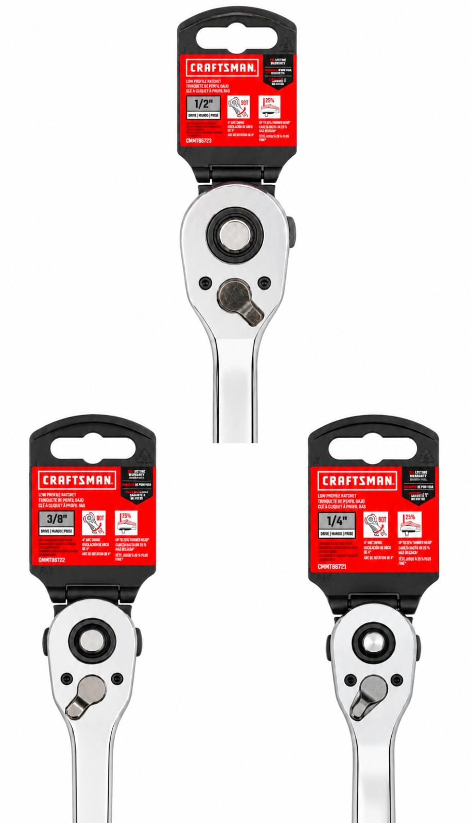 NEW Craftsman Set Of 1/4, 3/8, And 1/2 Chrome Ratchets NEW Craftsman Set Of 1/4, 3/8, And 1/2 Chrome Ratchets