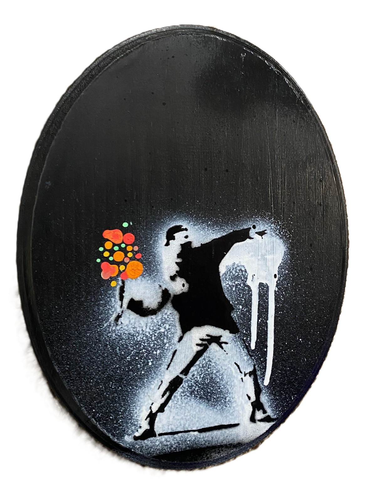 Banksy Graffiti Art Flower Thrower Wood Painting 8.5x11.5