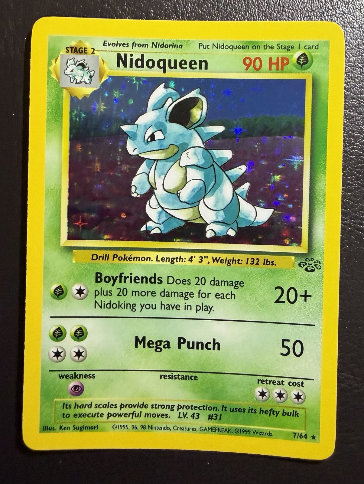 1999 Vintage Pokemon TCG Nidoqueen 7/64 Jungle Holo Rare 1999 Vintage Pokemon TCG Nidoqueen 7/64 Jungle Holo Rare