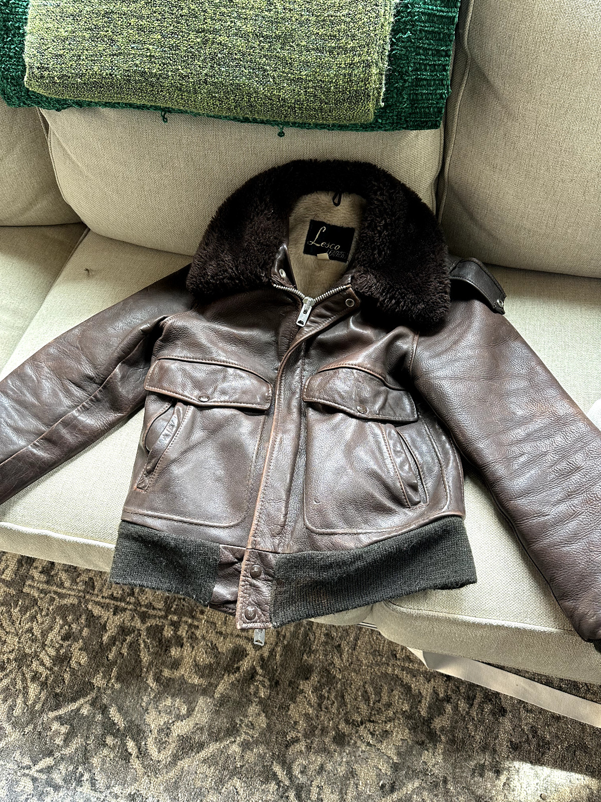 Rare Vintage Lesco Talon Mens Steerhide Leather Bomber Flight Jacket Brown Sz 36