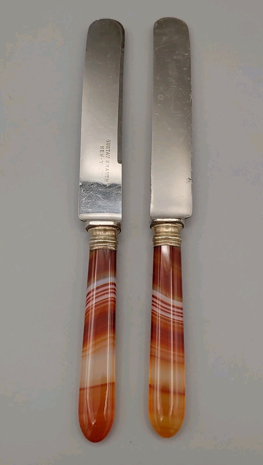 Rare Antique Gustav Knauth NY Agate Fruit Knife Silver Plate Gilded Age 1880s Rare Antique Gustav Knauth NY Agate Fruit Knife Silver Plate Gilded Age 1880s