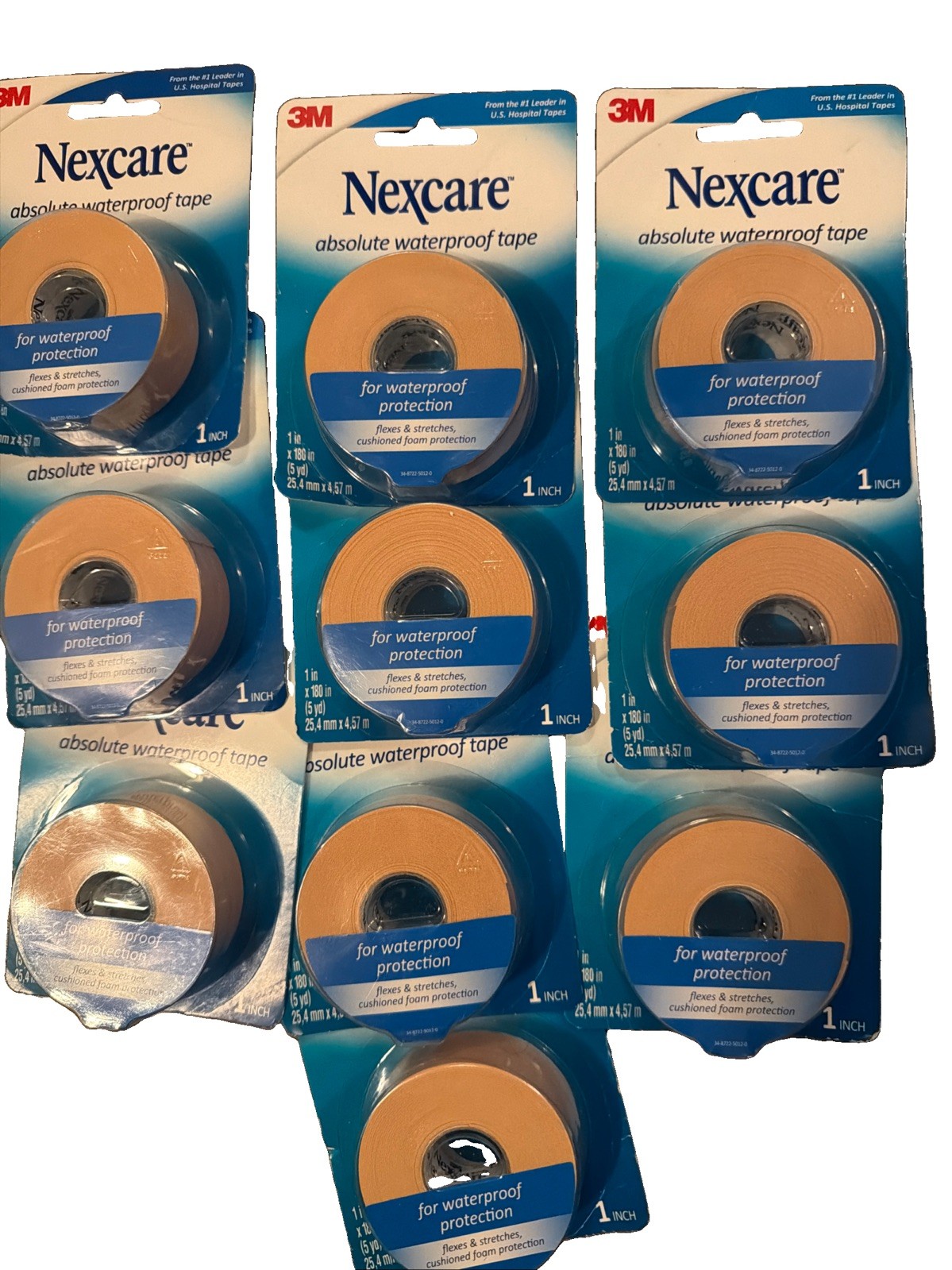 10 Pack 3M Nexcare First Aid Tape Absolute Waterproof Easy Tear 1 in x 5 yd New
