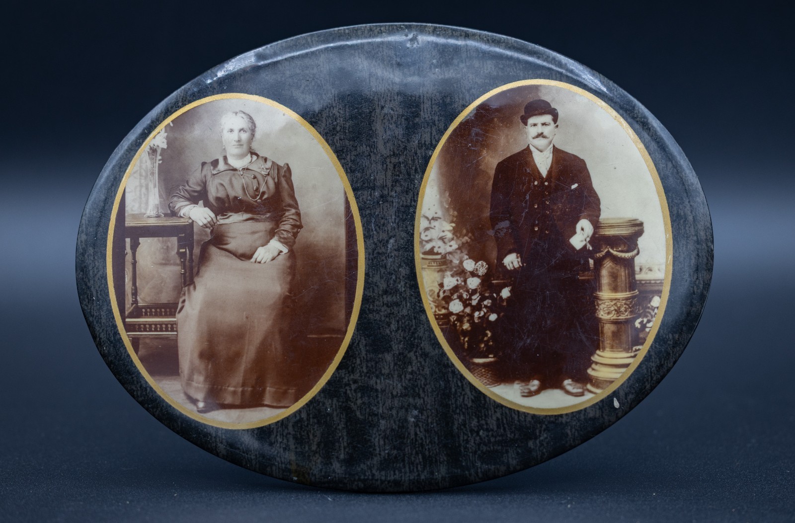 Antique 1910 Celluloid Tin Oval Portrait Plaque Huge 7.75