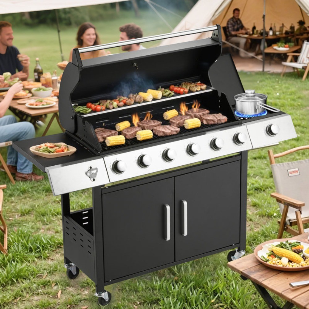 6 Burner Propane Gas Grill 60000 BTU Outdoor BBQ Cooking Side Burner Cast Iron 6 Burner Propane Gas Grill 60000 BTU Outdoor BBQ Cooking Side Burner Cast Iron