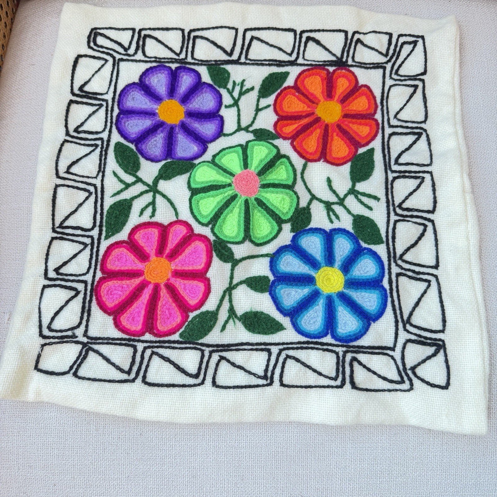 Embroidered Mexican Textile Blankets Set of 2 Floral Design Multicolor Embroidered Mexican Textile Blankets Set of 2 Floral Design Multicolor