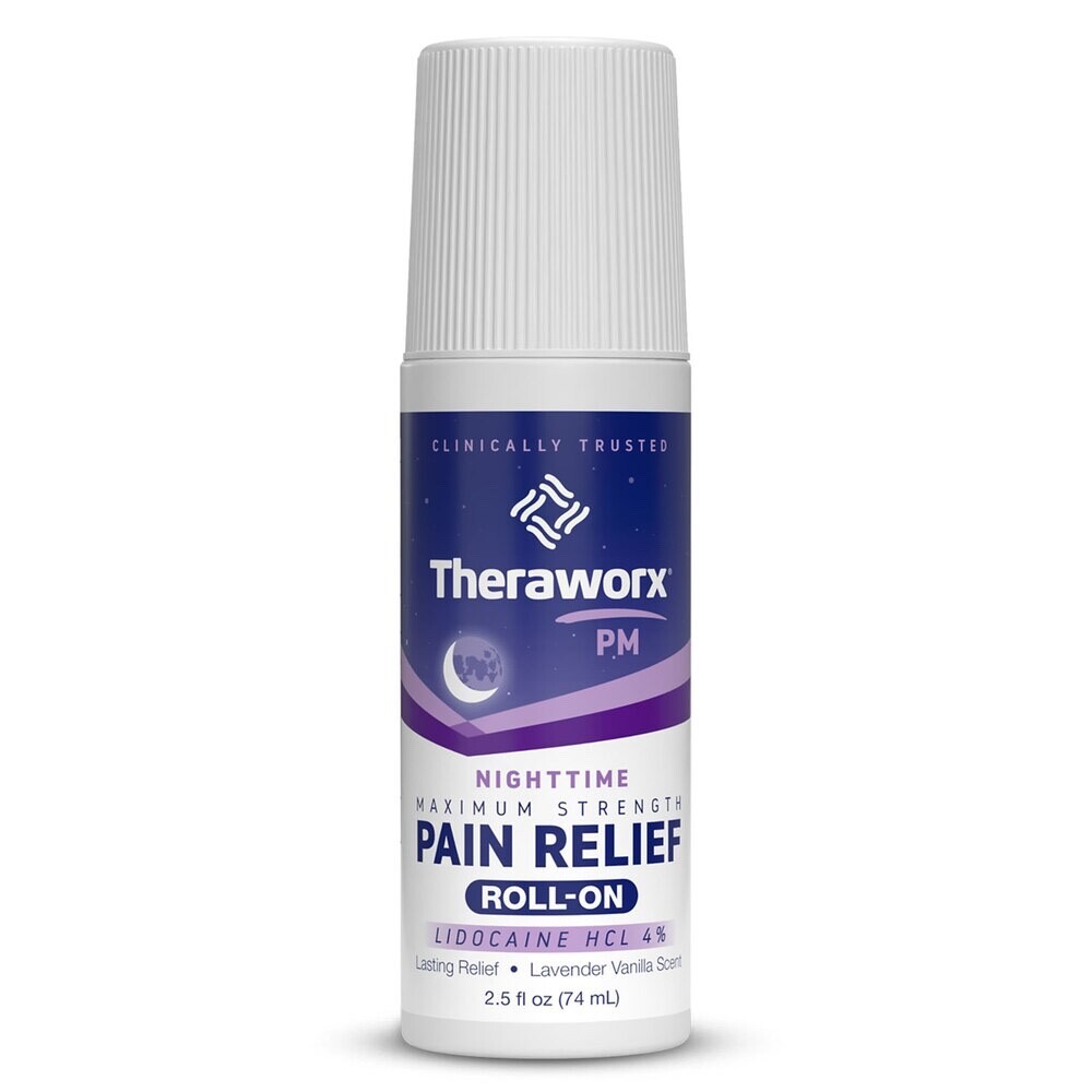 Theraworx Maximum Strength Pain Relief Roll-On Lidocaine HCL 4% 2.5 fl oz 74 mL Theraworx Maximum Strength Pain Relief Roll-On Lidocaine HCL 4% 2.5 fl oz 74 mL