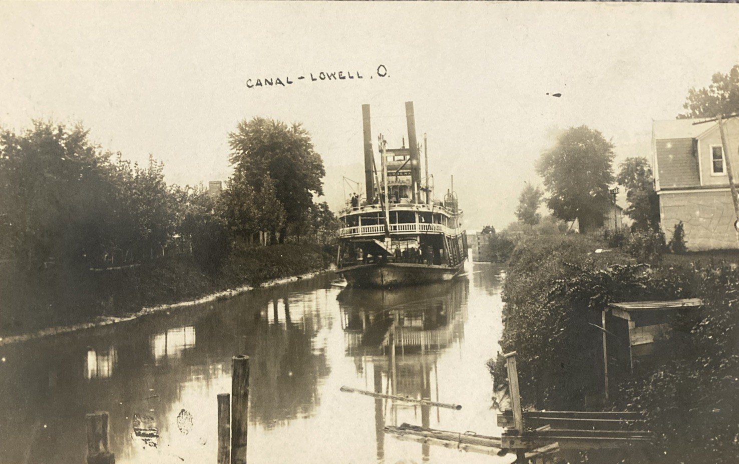 Lowell Ohio Canal Steamboat Lorena On Canal RPPC c1910 Sternwheel