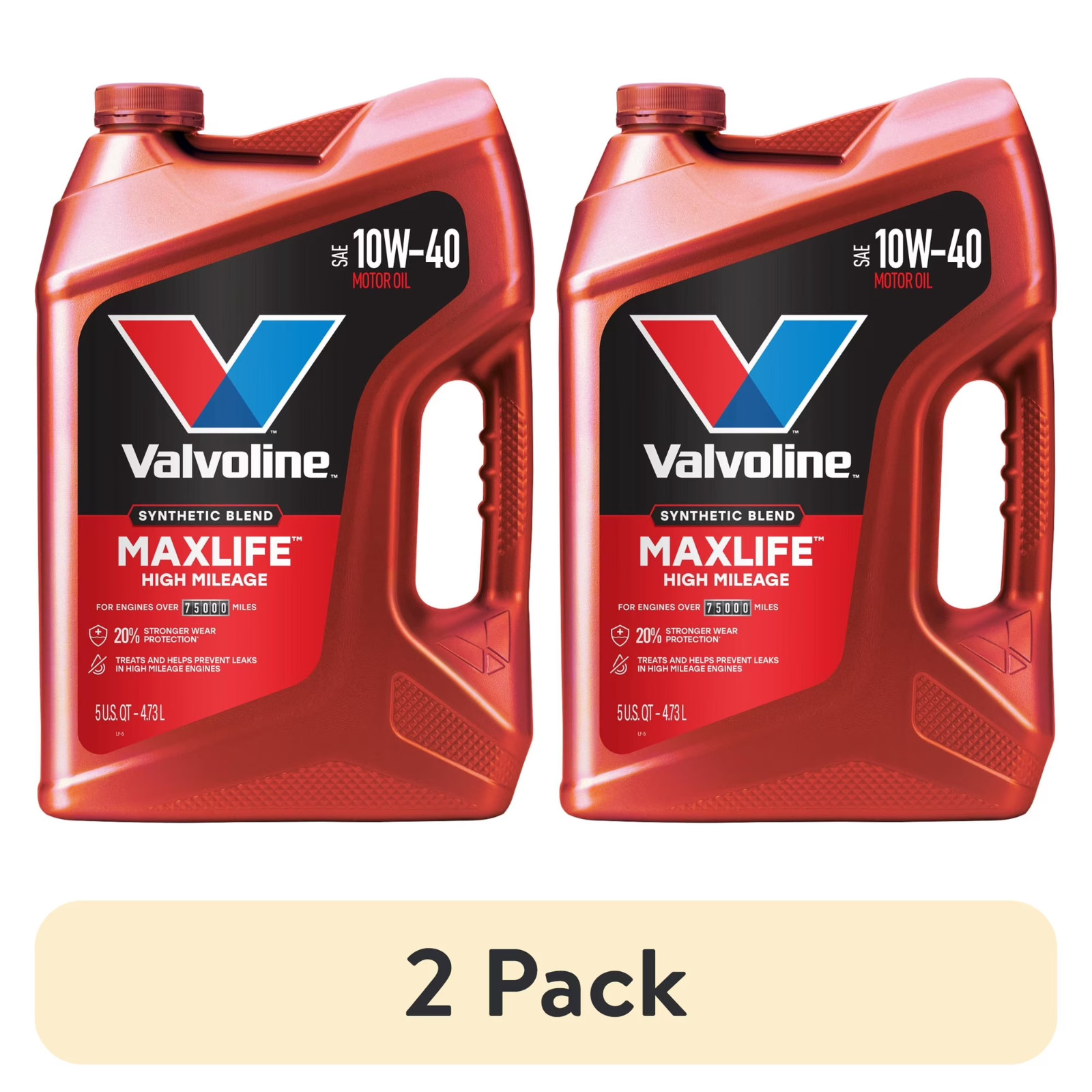 (2 pack) Valvoline MaxLife High Mileage 10W-40 Synthetic Blend Motor Oil 5 Quart