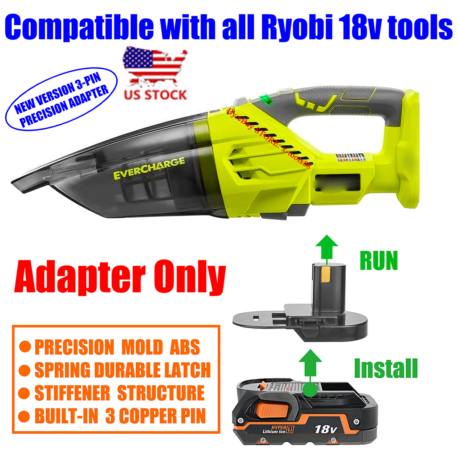 1x Adapter fits Ridgid 18v Batteries to for Ryobi 18v Tools-Adapter Only 1x Adapter fits Ridgid 18v Batteries to for Ryobi 18v Tools-Adapter Only