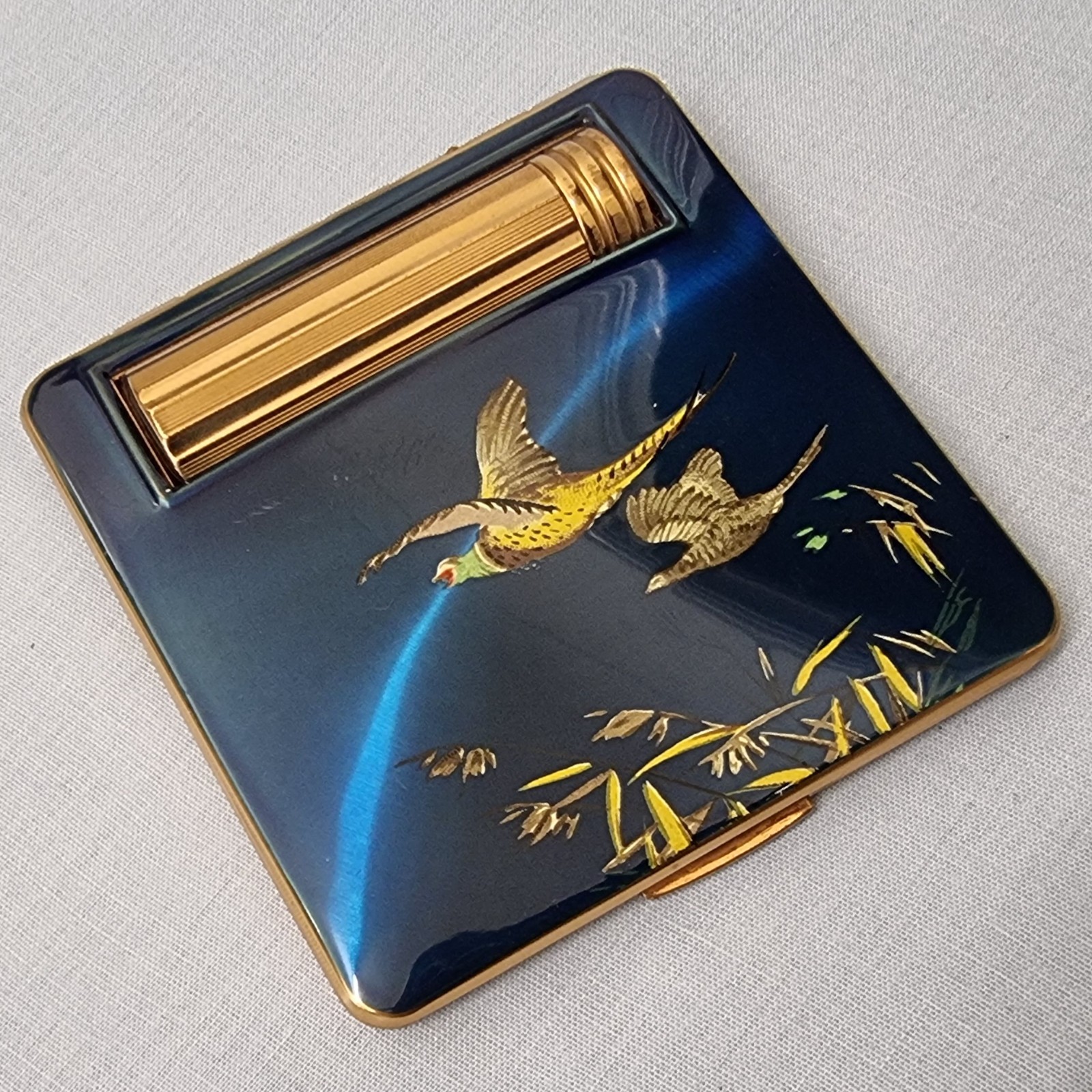 STUNNING VINTAGE  BRASS AND ENAMEL KIGU POWDER COMPACT