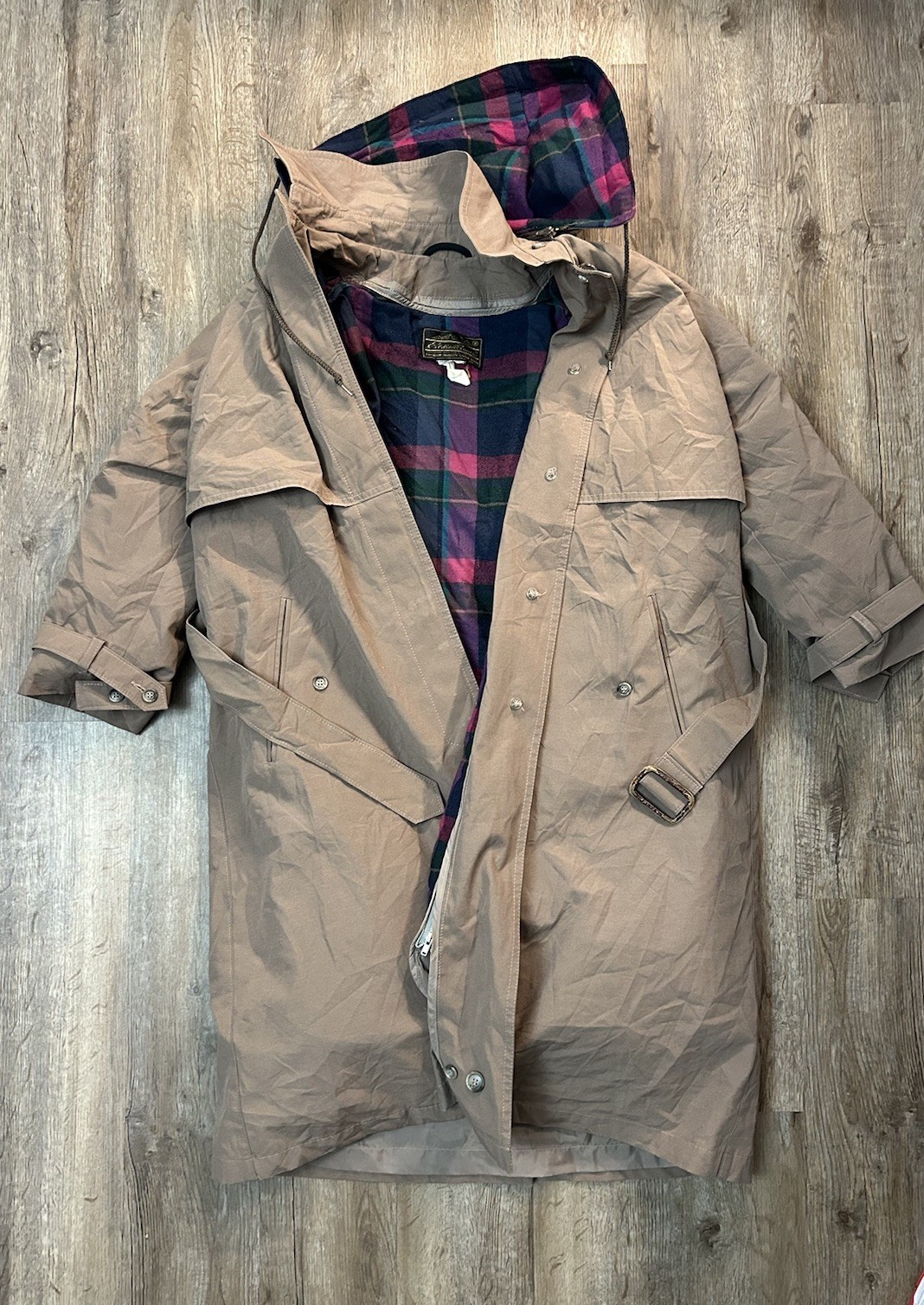 Eddie Bauer Vintage Goose Down Wool Lining Beige Coat Hooded Insulated