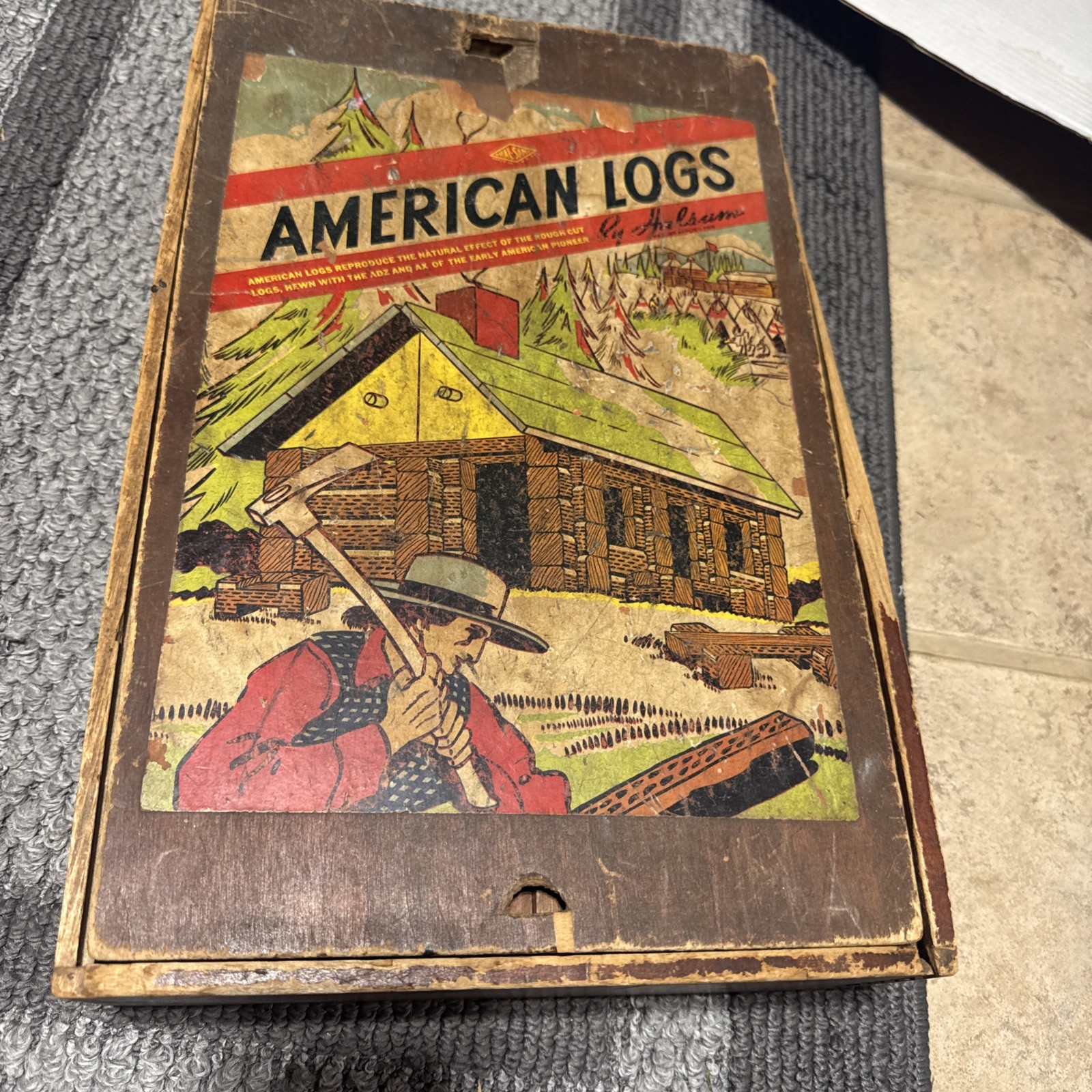 Vintage Halsam American Logs Building Original Wood Slide Top Box Lincoln Toys Vintage Halsam American Logs Building Original Wood Slide Top Box Lincoln Toys