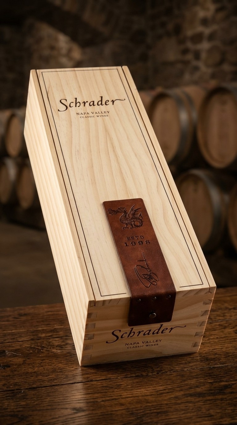 Schrader Napa Valley Classic Wines 1.5L Magnum Empty Wooden Wine Box Crate Strap